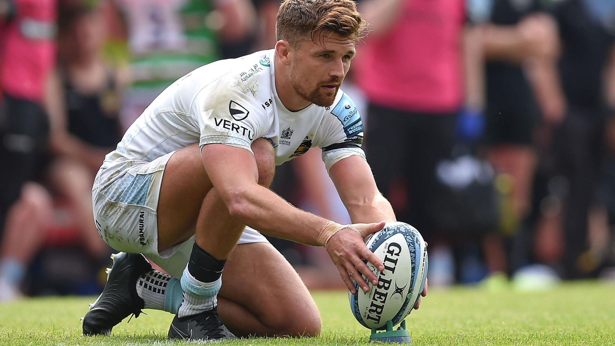 Henry Slade lines up a conversion while playing for Exeter Chiefs