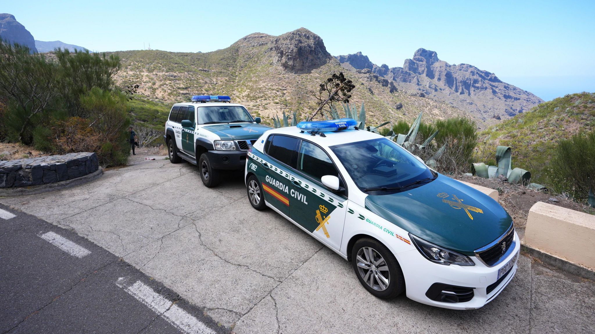 Guardia Civil cars in the mountains where Jay Slater went missing in Tenerife