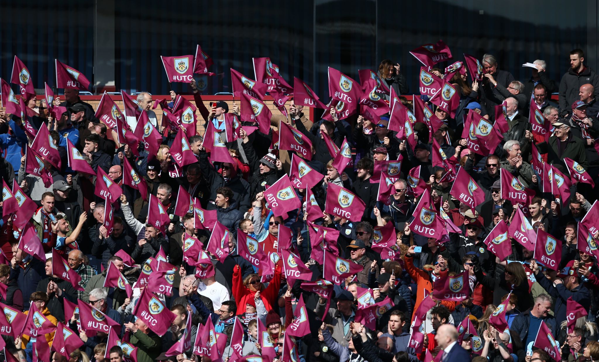 Burnley fans waving flags