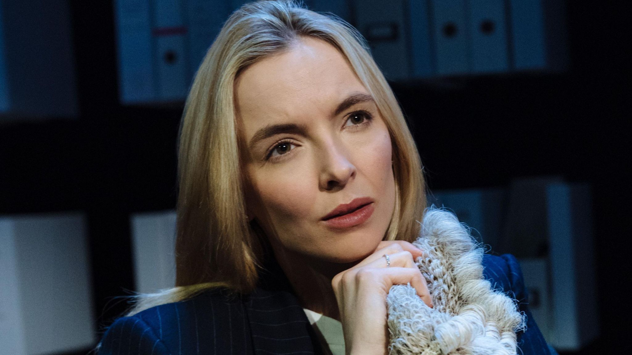 Jodie Comer pictured acting in Prima Facie