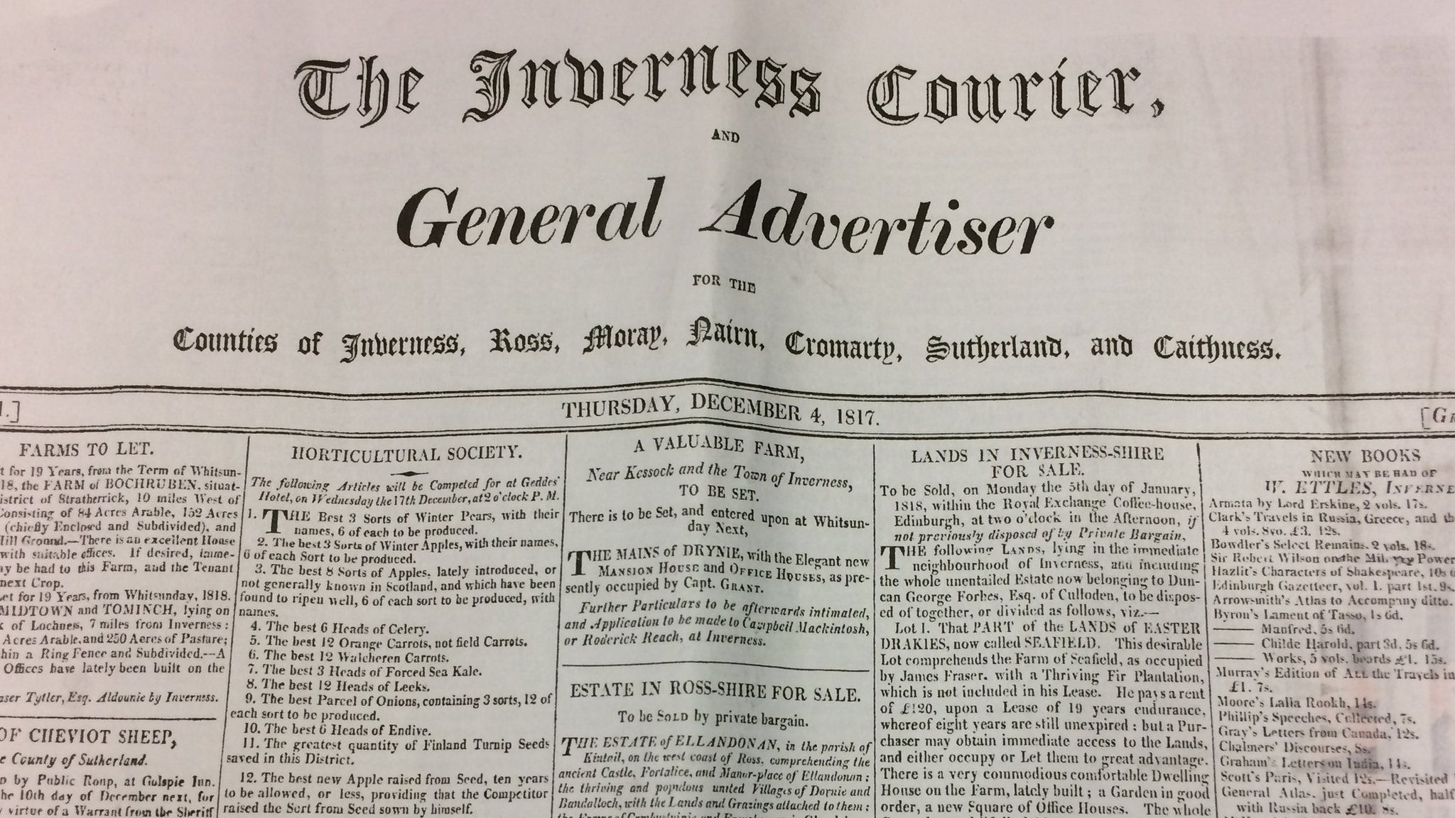A copy of the Inverness Courier from December 1817
