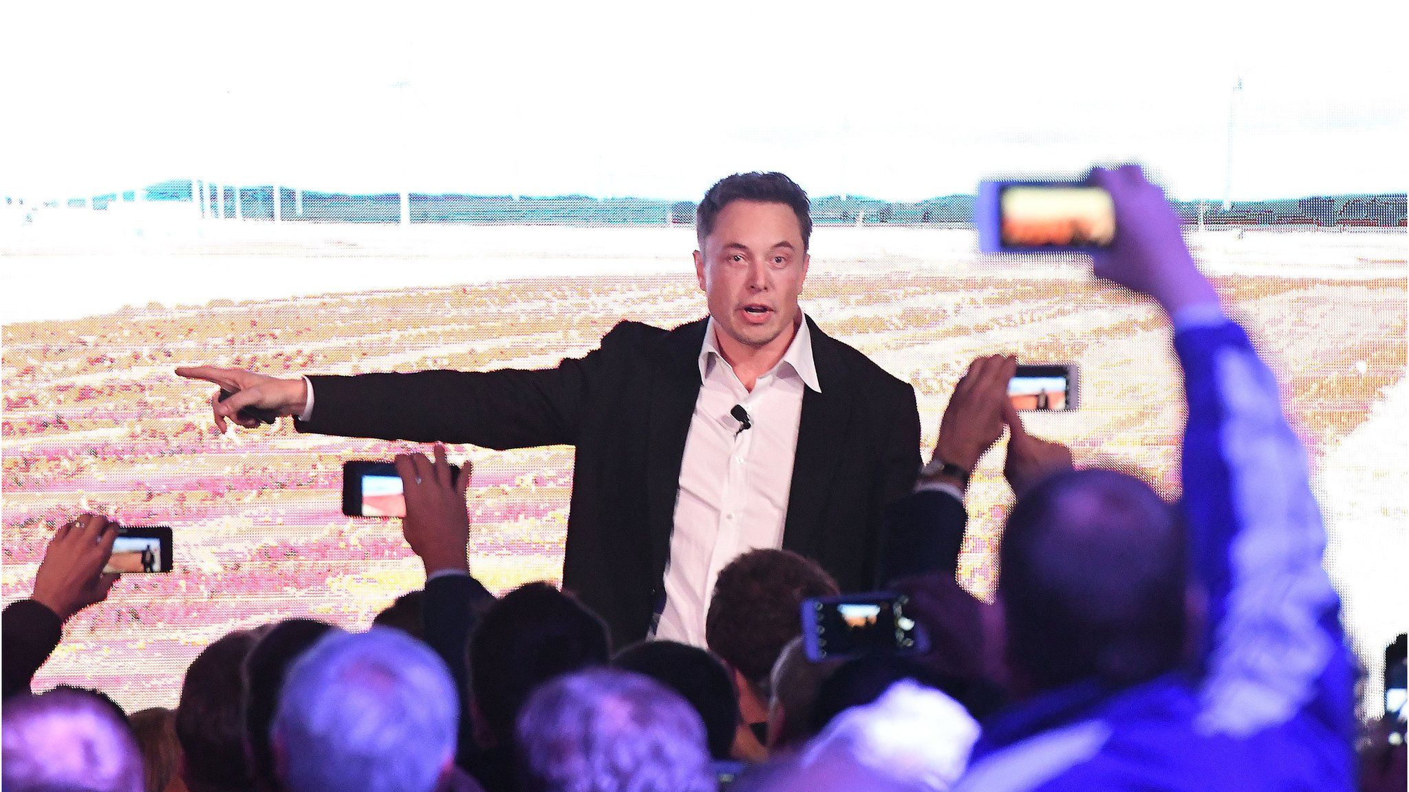 Elon Musk during his presenation at the Tesla Powerpack Launch Event at Hornsdale Wind Farm on September 29, 2017 in Adelaide, Australia