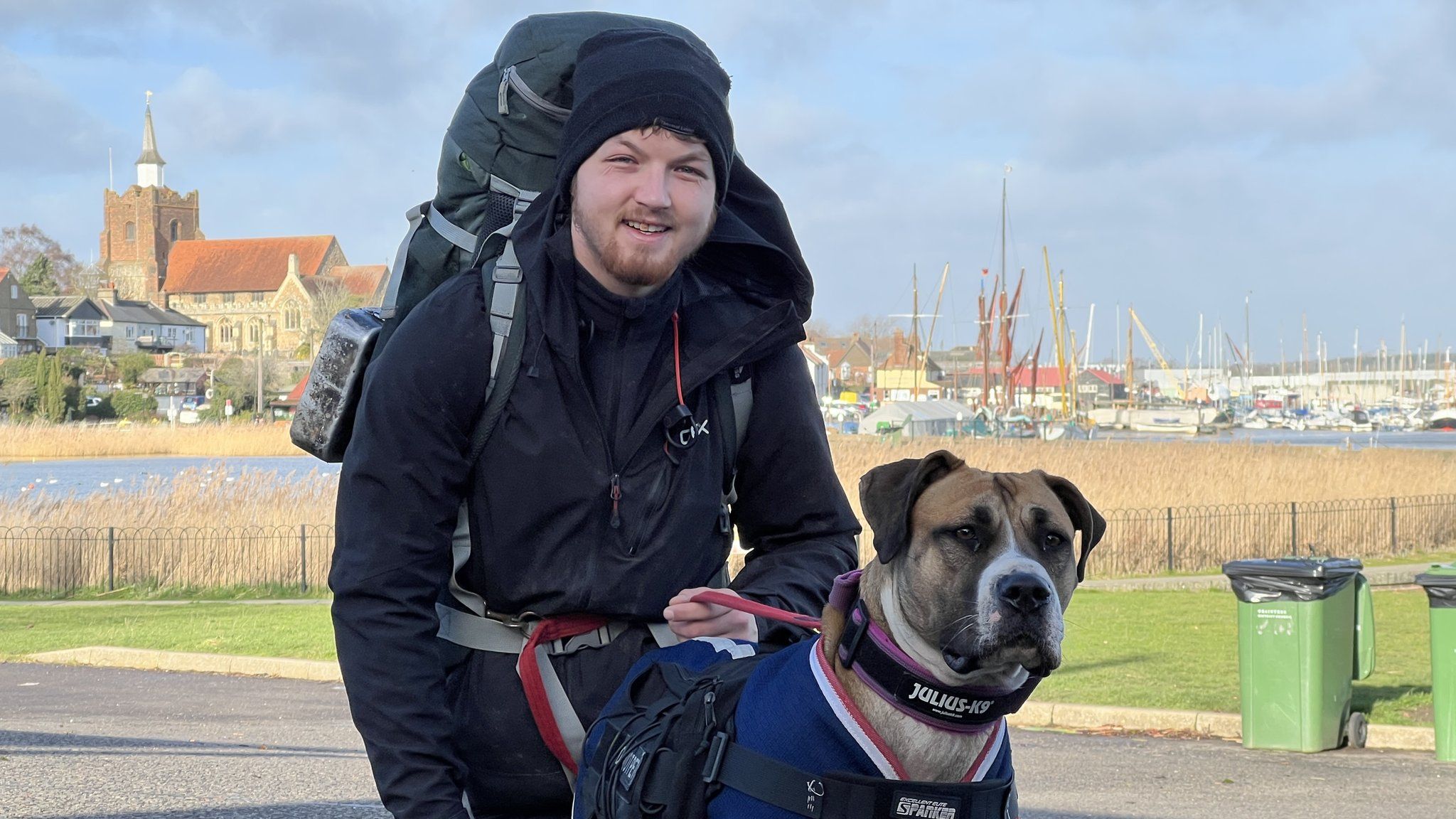 Jordan Kealey with his dog, Shyla, at Maldon Promenade Park