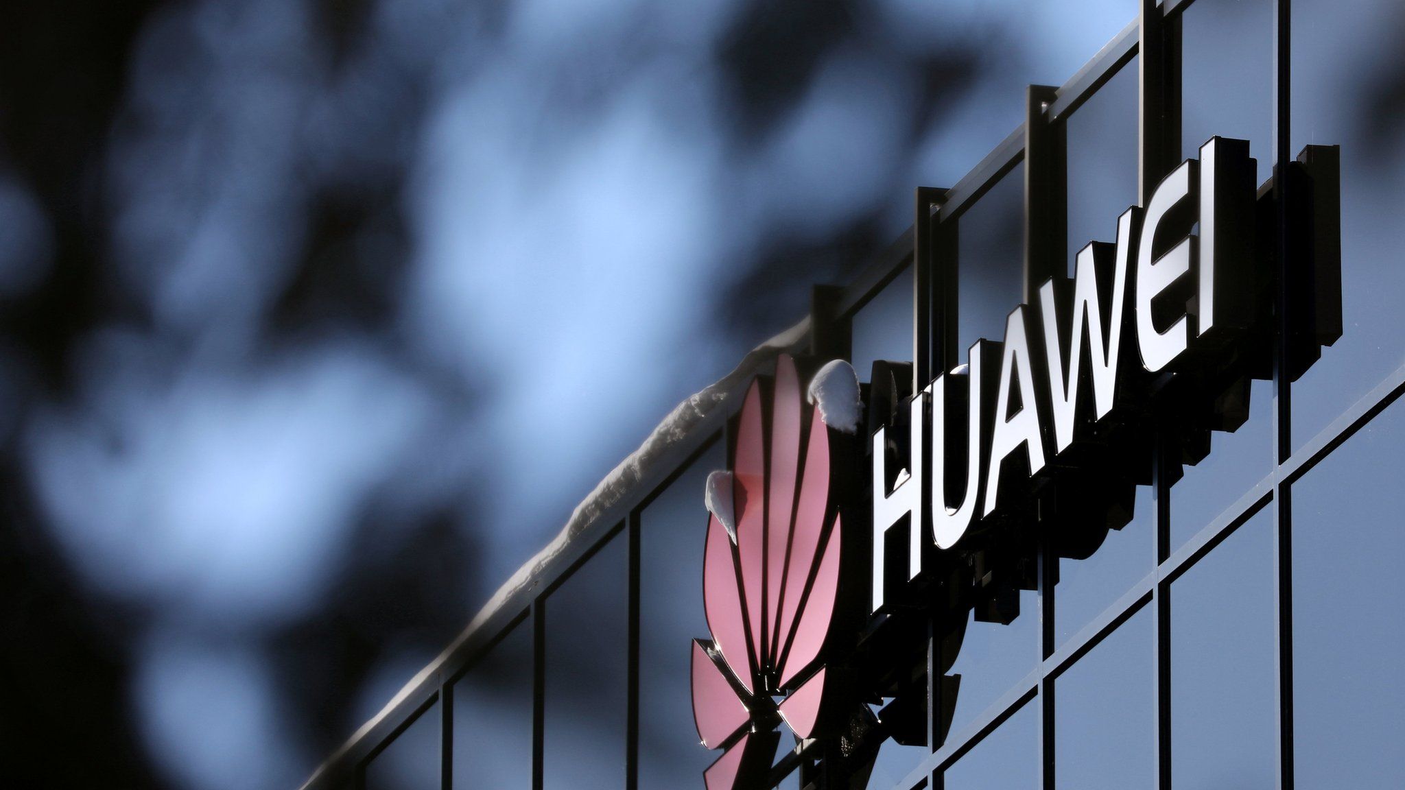 The Huawei logo outside their research facility in Ottawa, Ontario, Canada