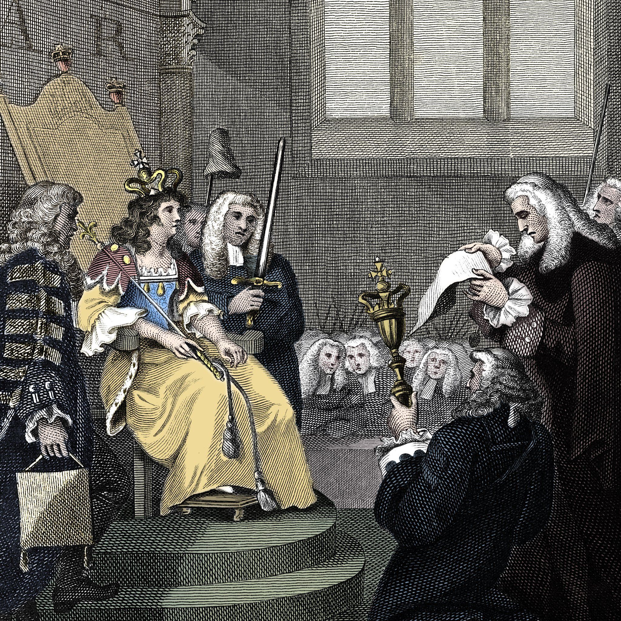 The Acts of Union between England and Scotland being read before Queen Anne, 1707.