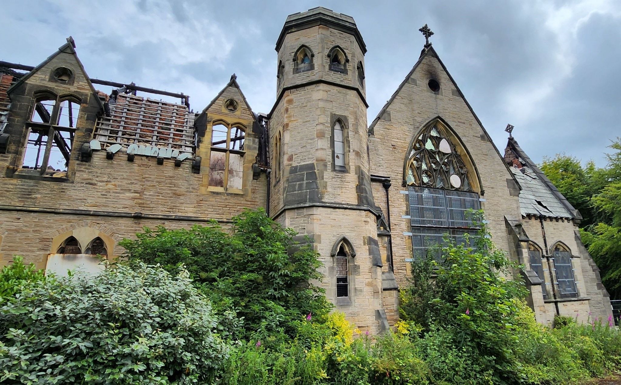 Fire damaged St Aloysius Chapel, Ushaw College, County Durham