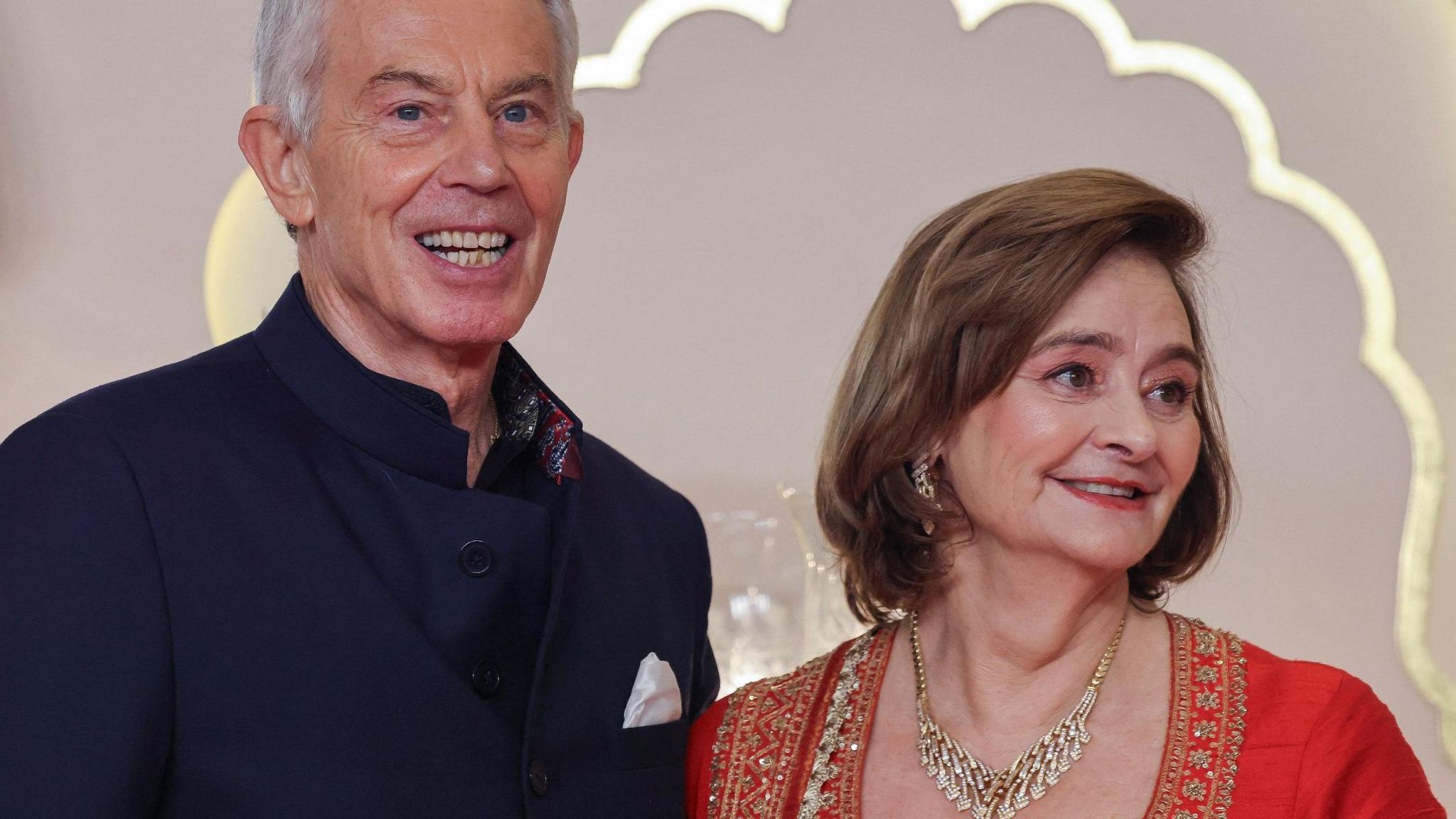 Tony Blair and his wife Cherie arriving at the wedding