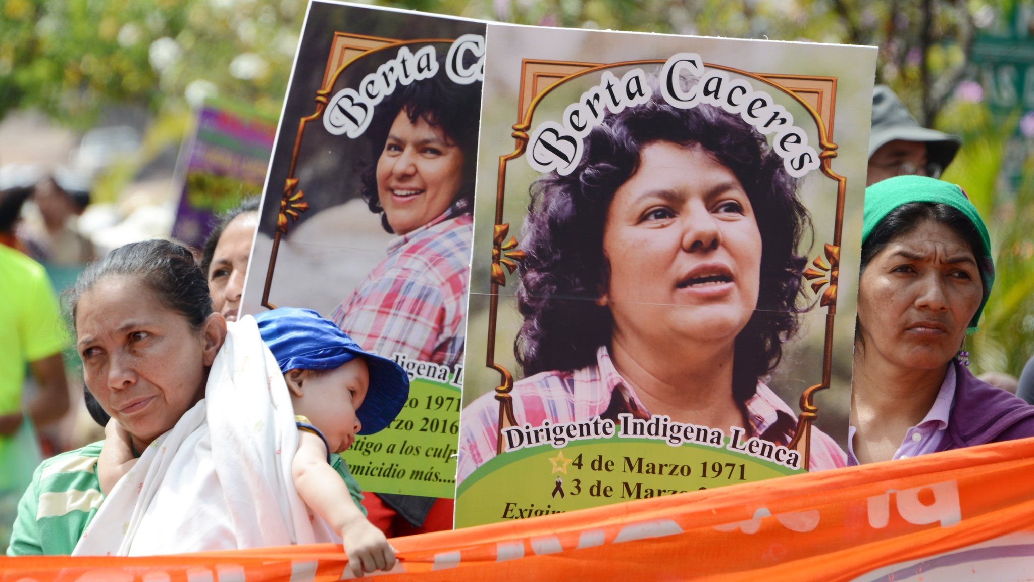 Berta Caceres posters are carried during a International Women's day demonstration in Tegucigalpa on March 08, 2016