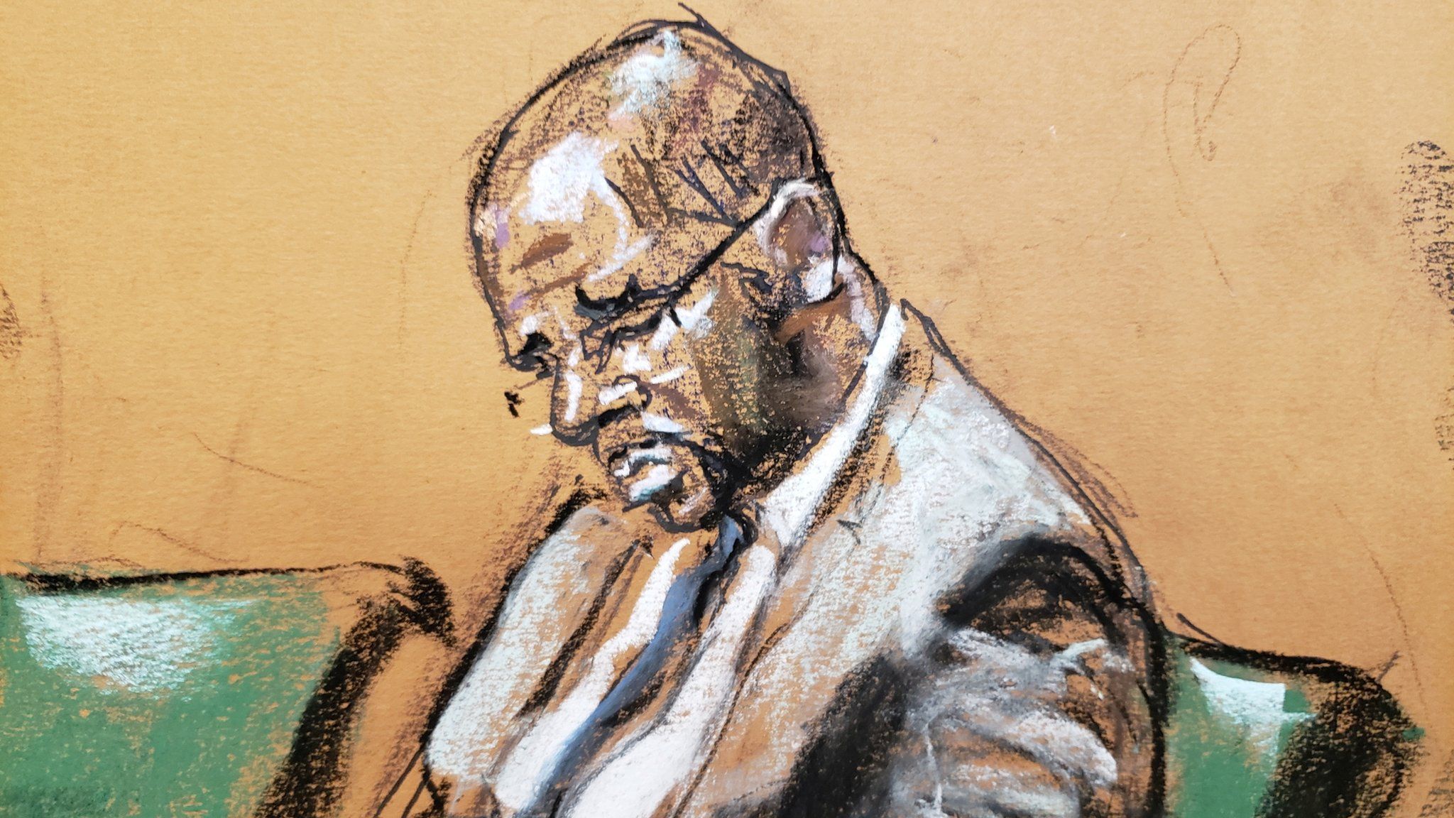 An artist's sketch of R Kelly in court