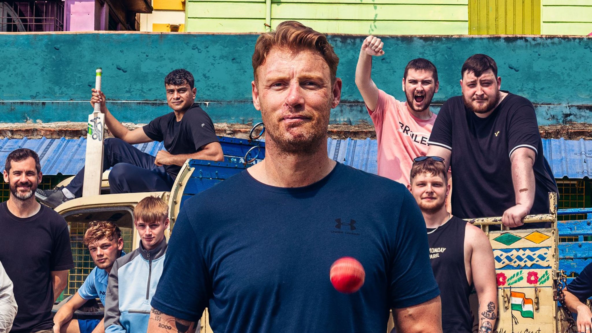 Andrew Flintoff and the cricket team he set up in his home town of Preston on tour in India.