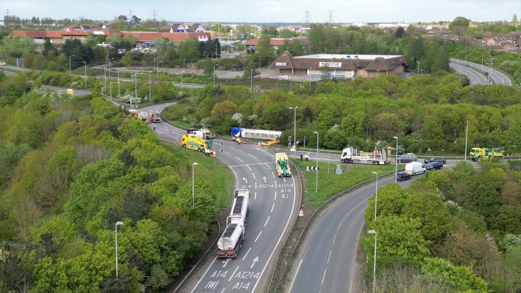 The A12 Copdock Interchange roundabout during the road closure
