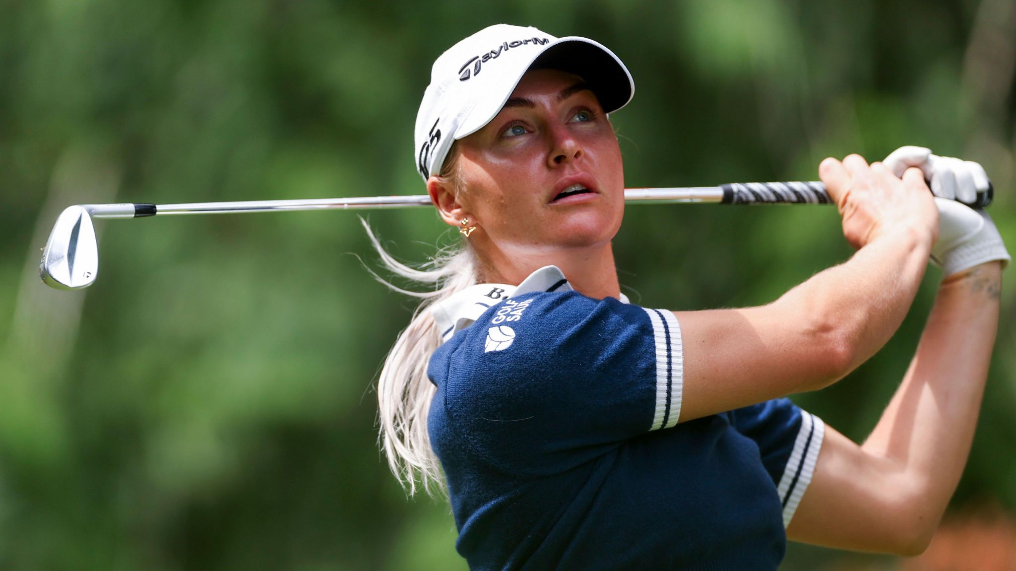 Charley Hull hits an iron shot at the Women's PGA Championship 