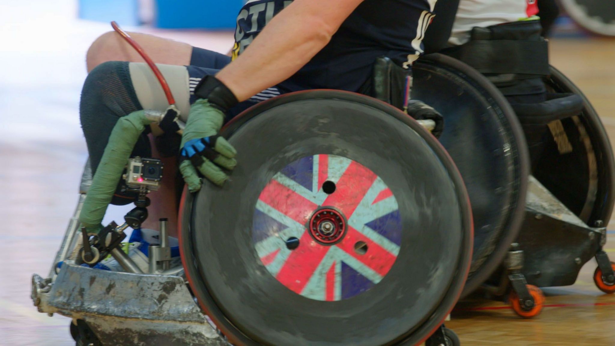 General image of a wheelchair rugby player during a game