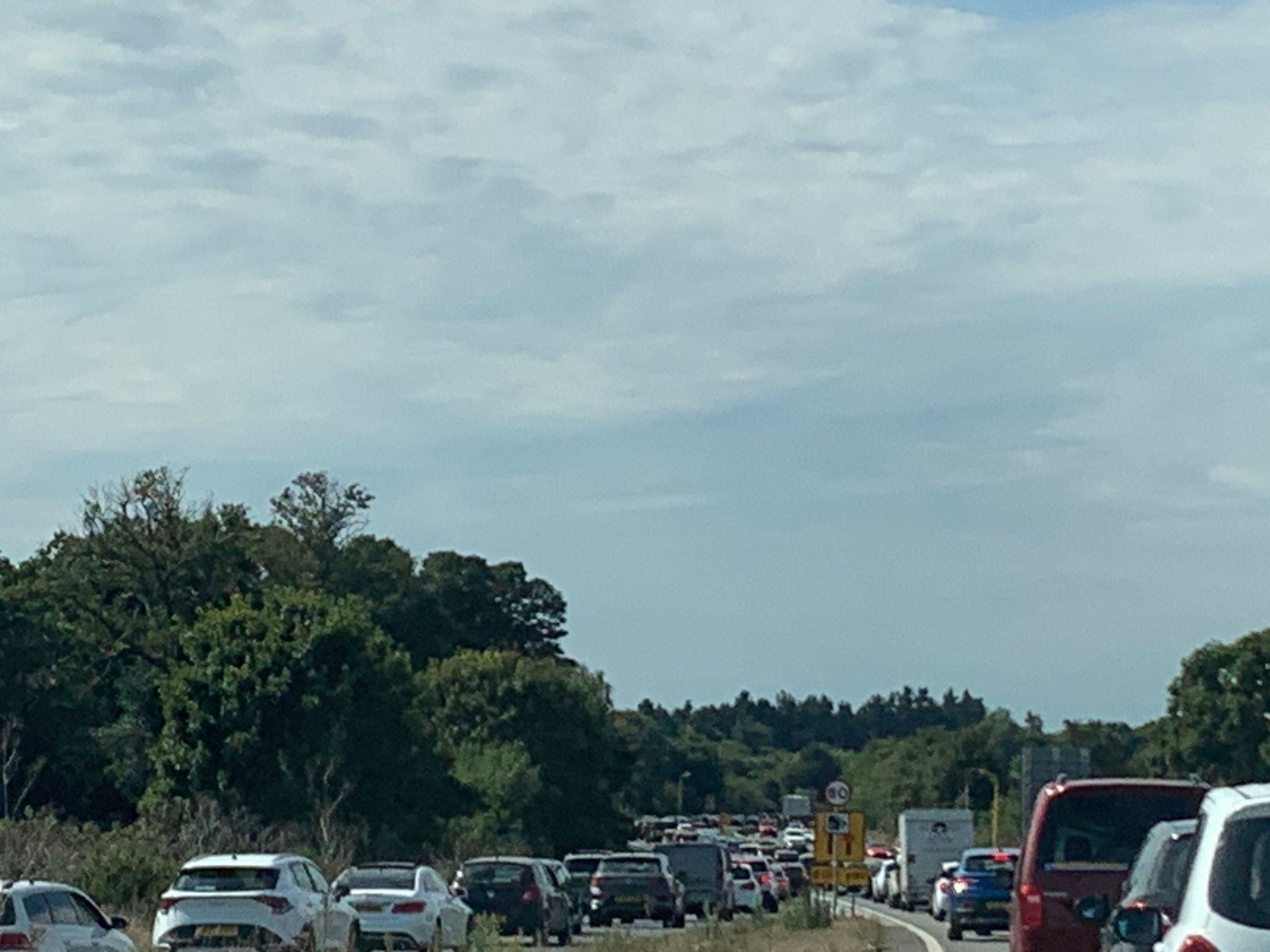 Queues of traffic on the Orwell Bridge