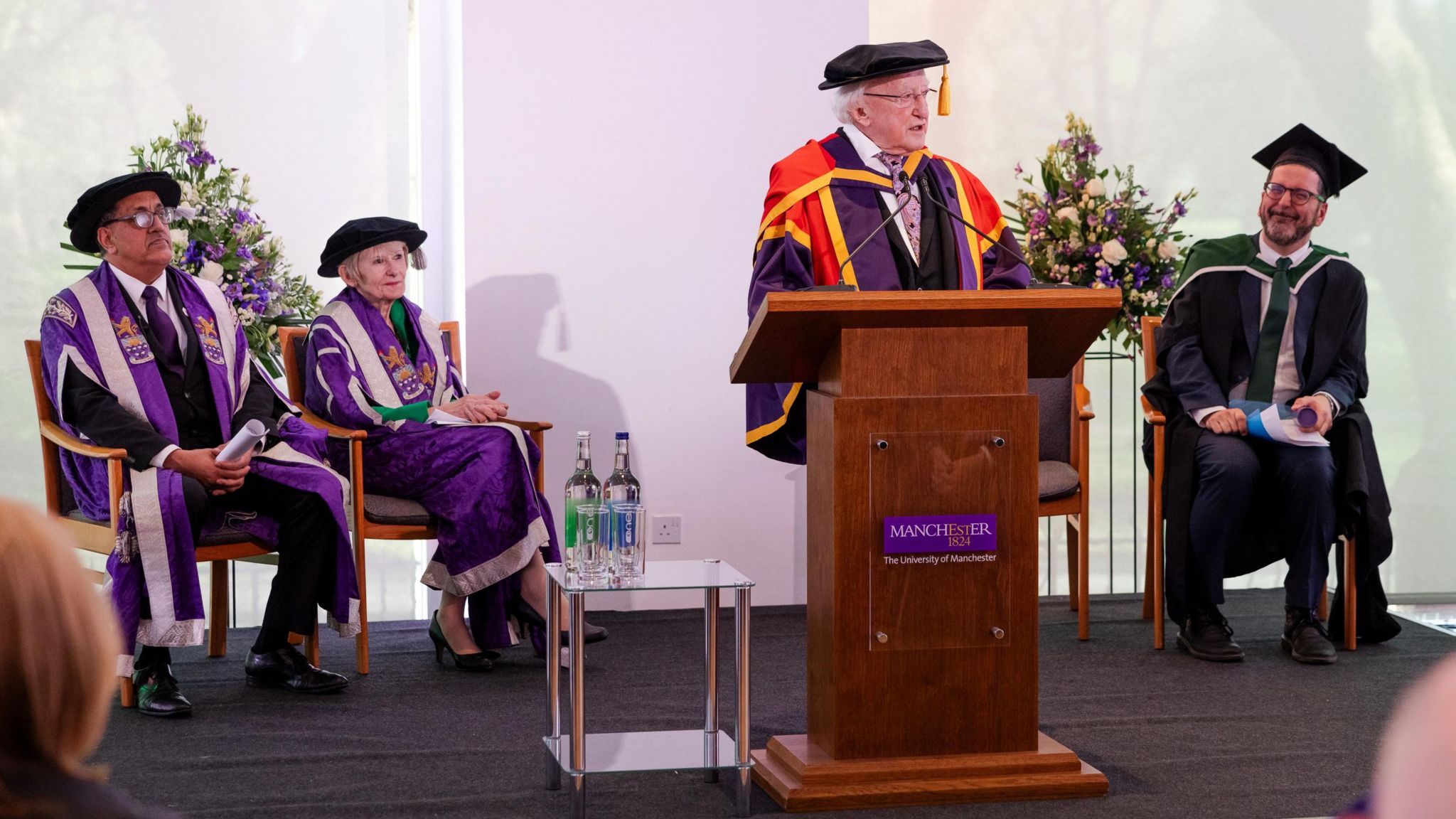 Michael D Higgins making a speech at the University of Manchester