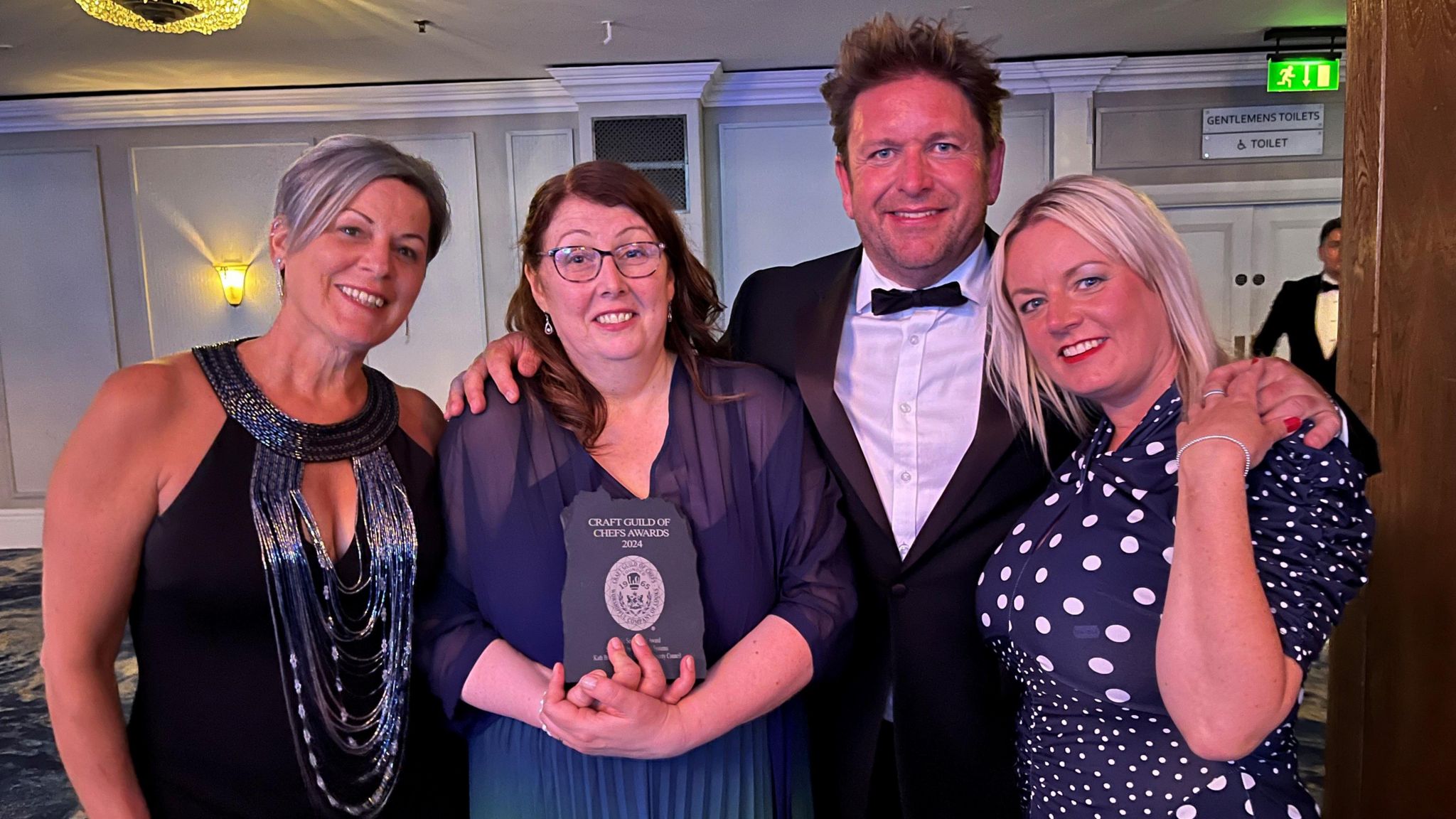 Pictured (from left) North Yorkshire Council’s quality manager Joanne Simpson, Katherine Breckon, chef and television presenter James Martin and the council’s training and development officer, Tracey Usher