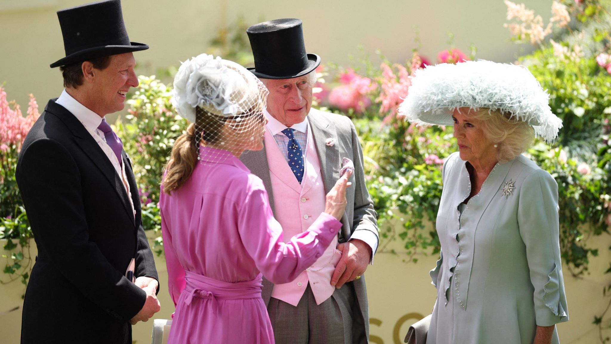 King Charles and Queen Camilla pictured with retired ballerina Darcey Bussell and her husband, Angus Forbes