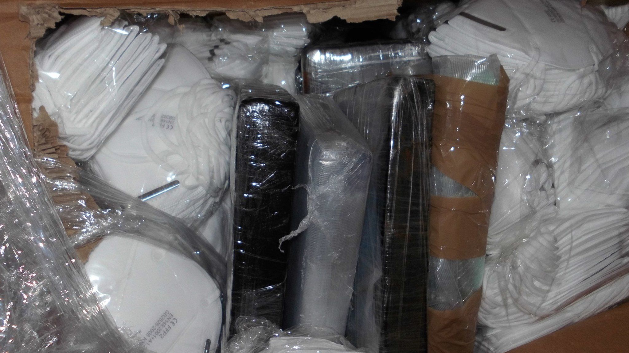 Cocaine packages hidden in face masks