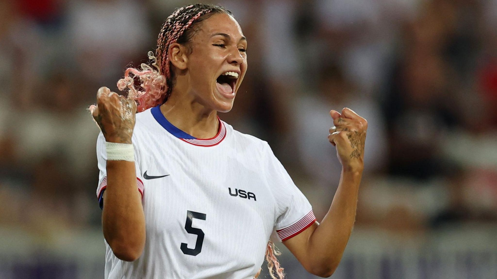 Trinity Rodman celebrates scoring a goal