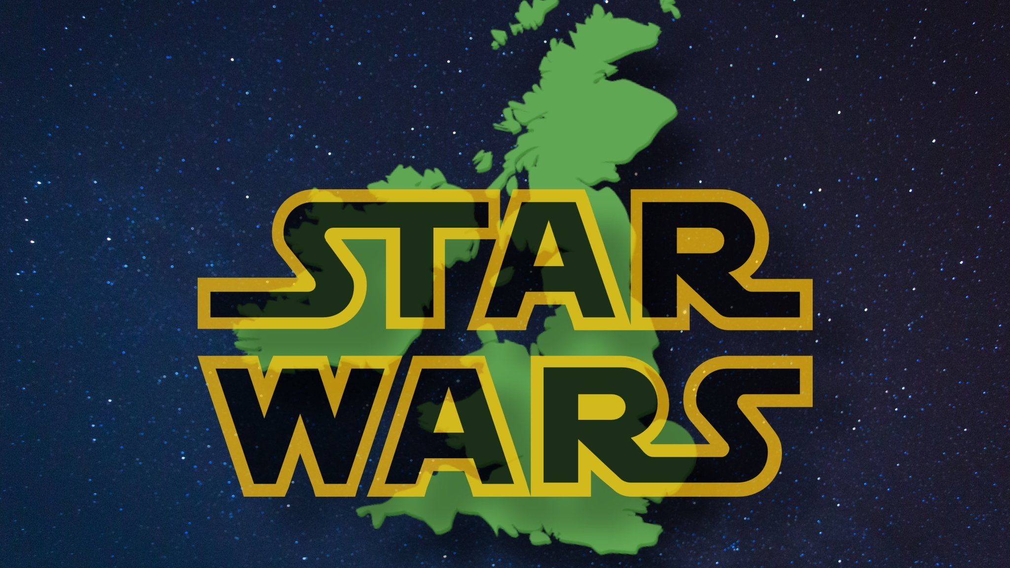 Star Wars logo over map of UK.