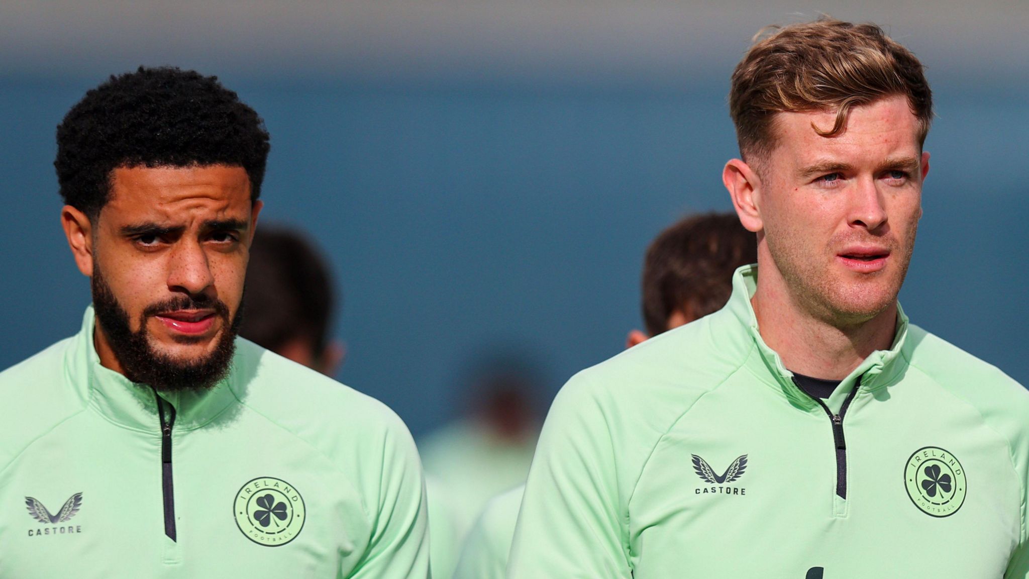 Andrew Omobamidele and Nathan Collins during a training session