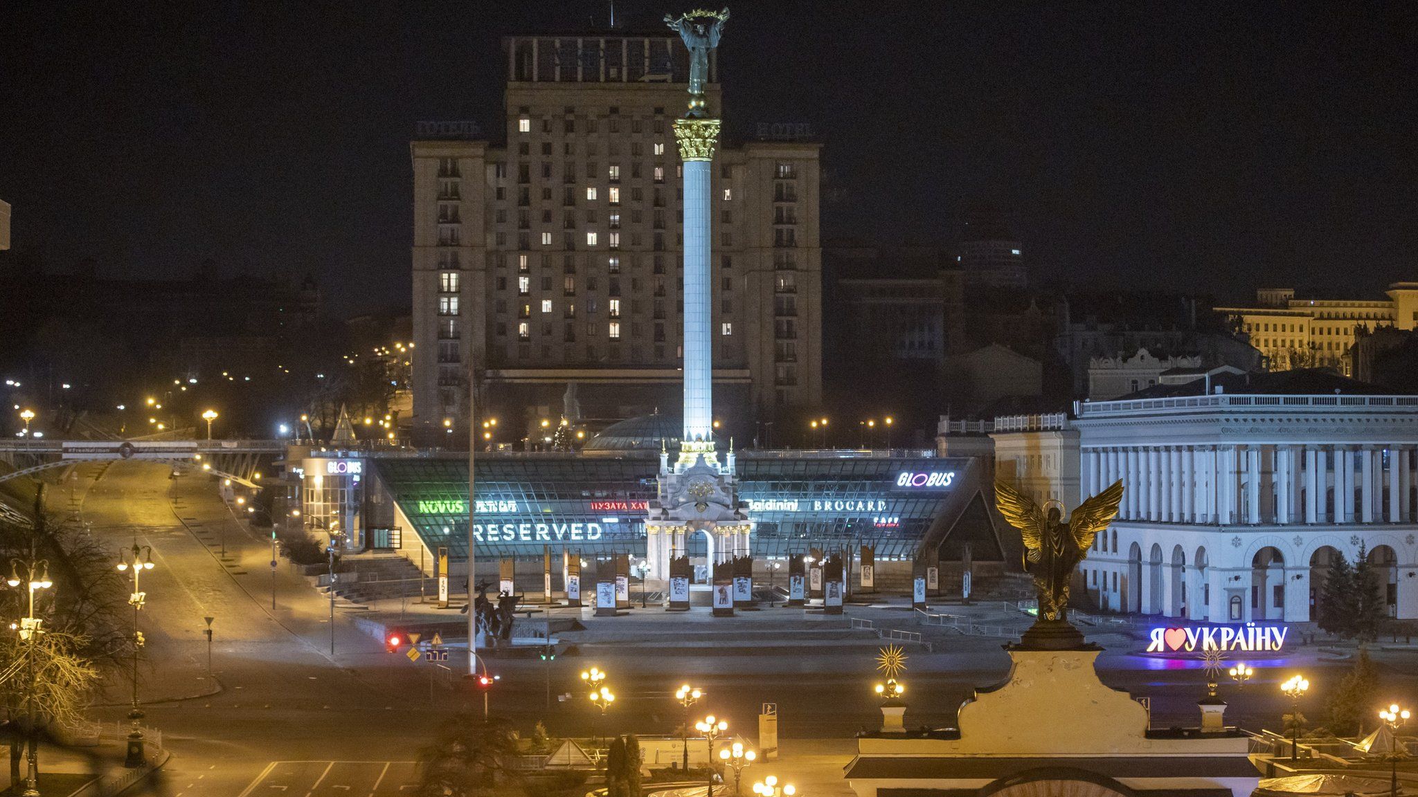 A view of empty streets following the curfew in the country after explosions and air raid sirens wailing again in Kyiv, Ukraine on February 26, 2022.