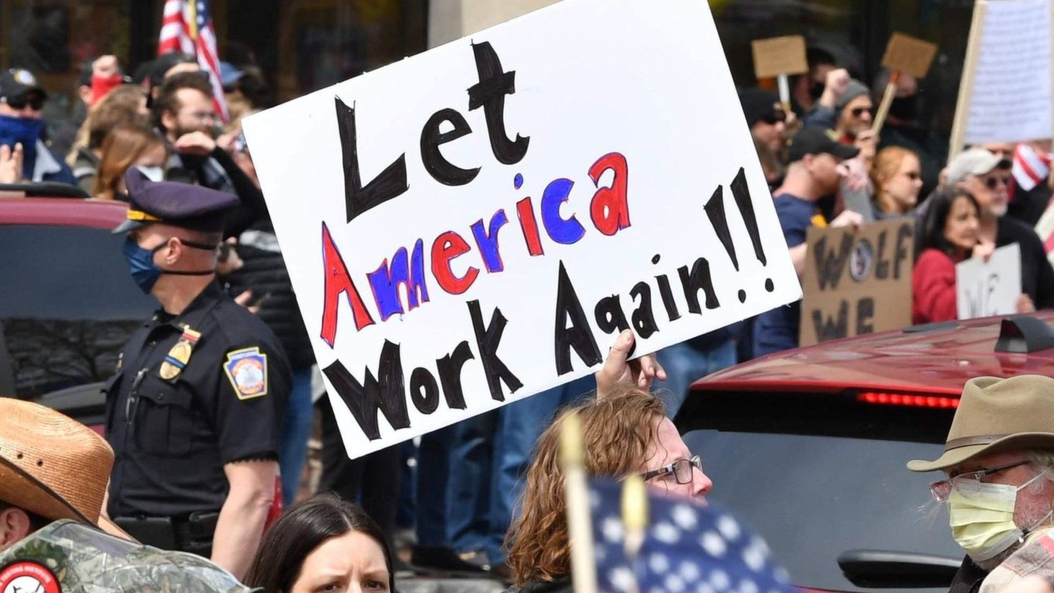 People take part in a "reopen" Pennsylvania demonstration on 20 April