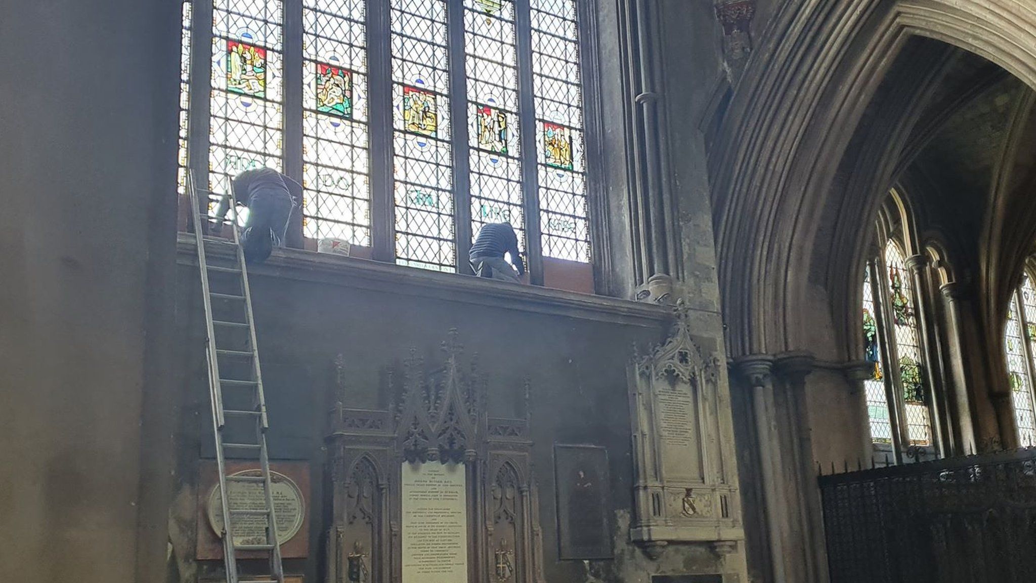 Bristol Cathedral stained glass covered up