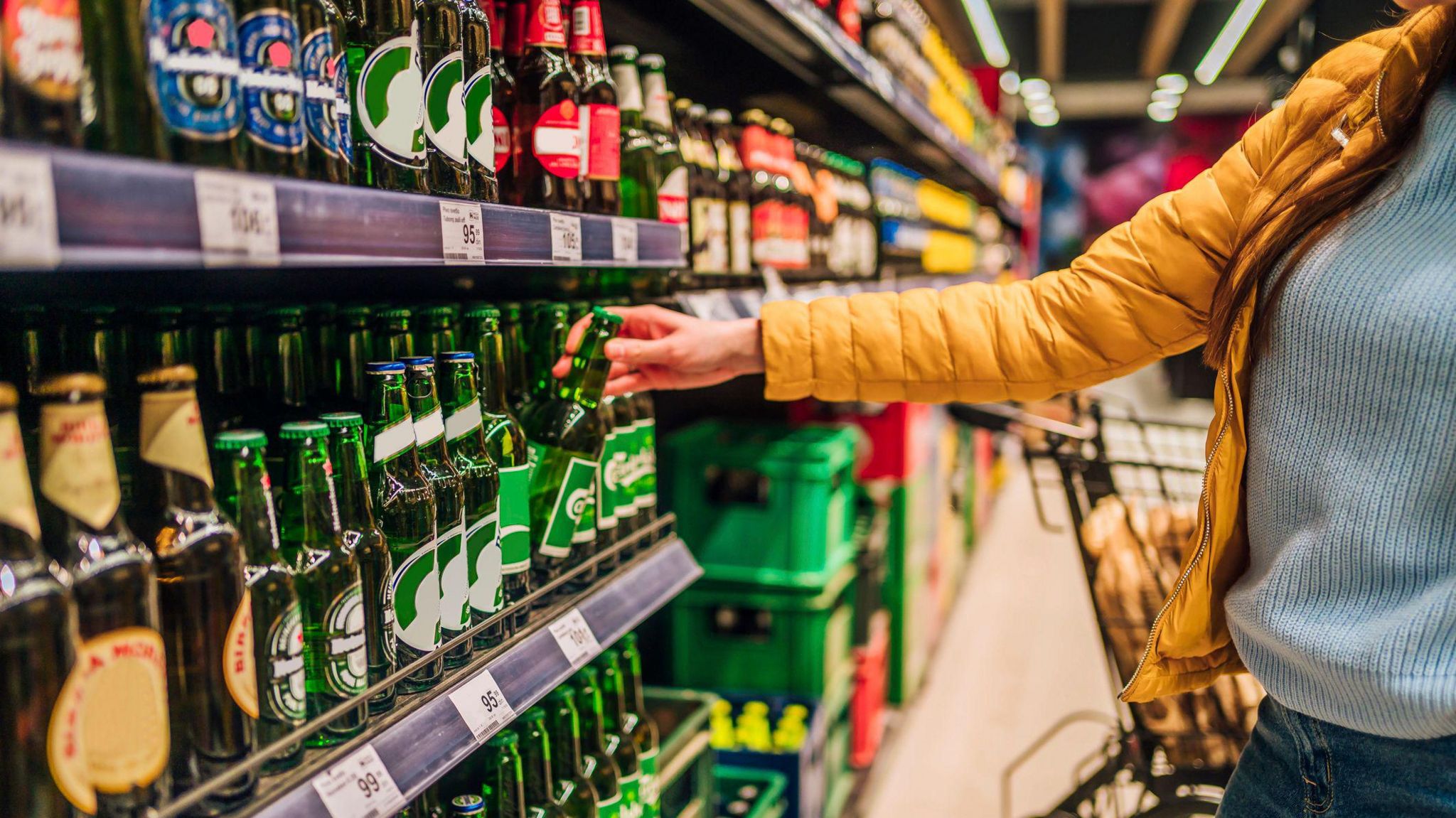 A supermarket alcohol aisle