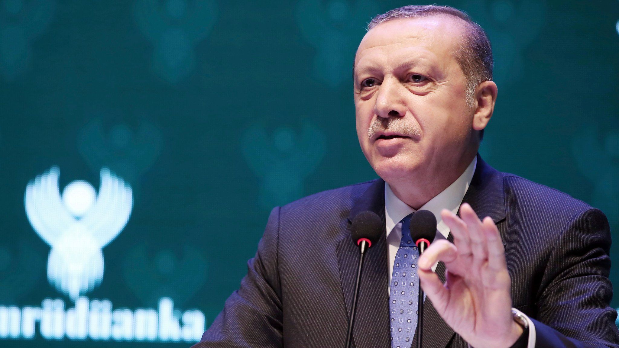Turkey"s President Recep Tayyip Erdogan addresses a meeting in Istanbul, late Friday, March 3, 201