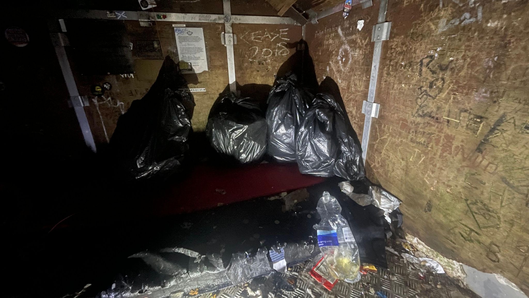 Bags of rubbish in a Ben Nevis night shelter