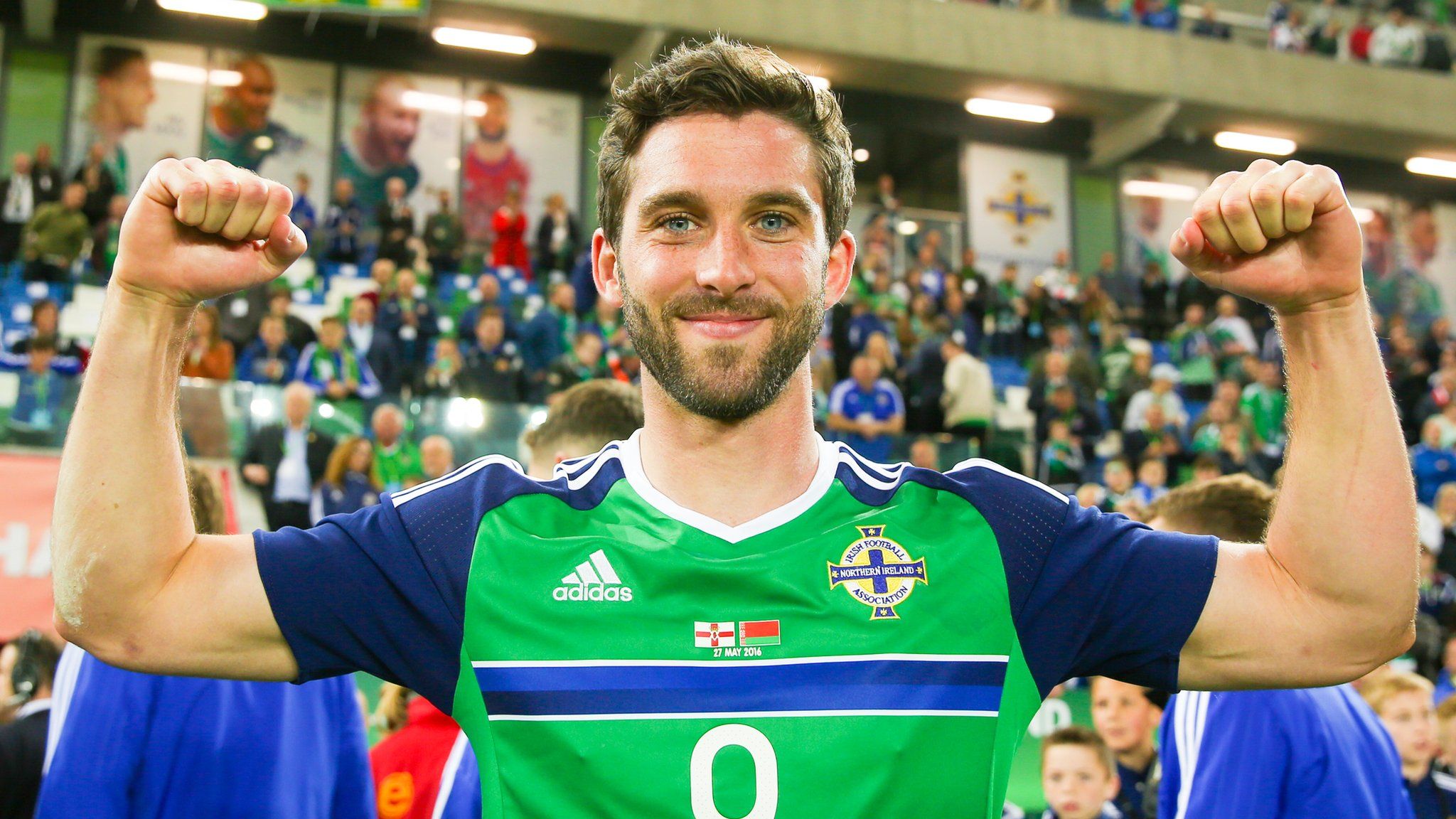 A delighted Will Grigg after his goalscoring performance in the 3-0 win over Belarus on Friday night