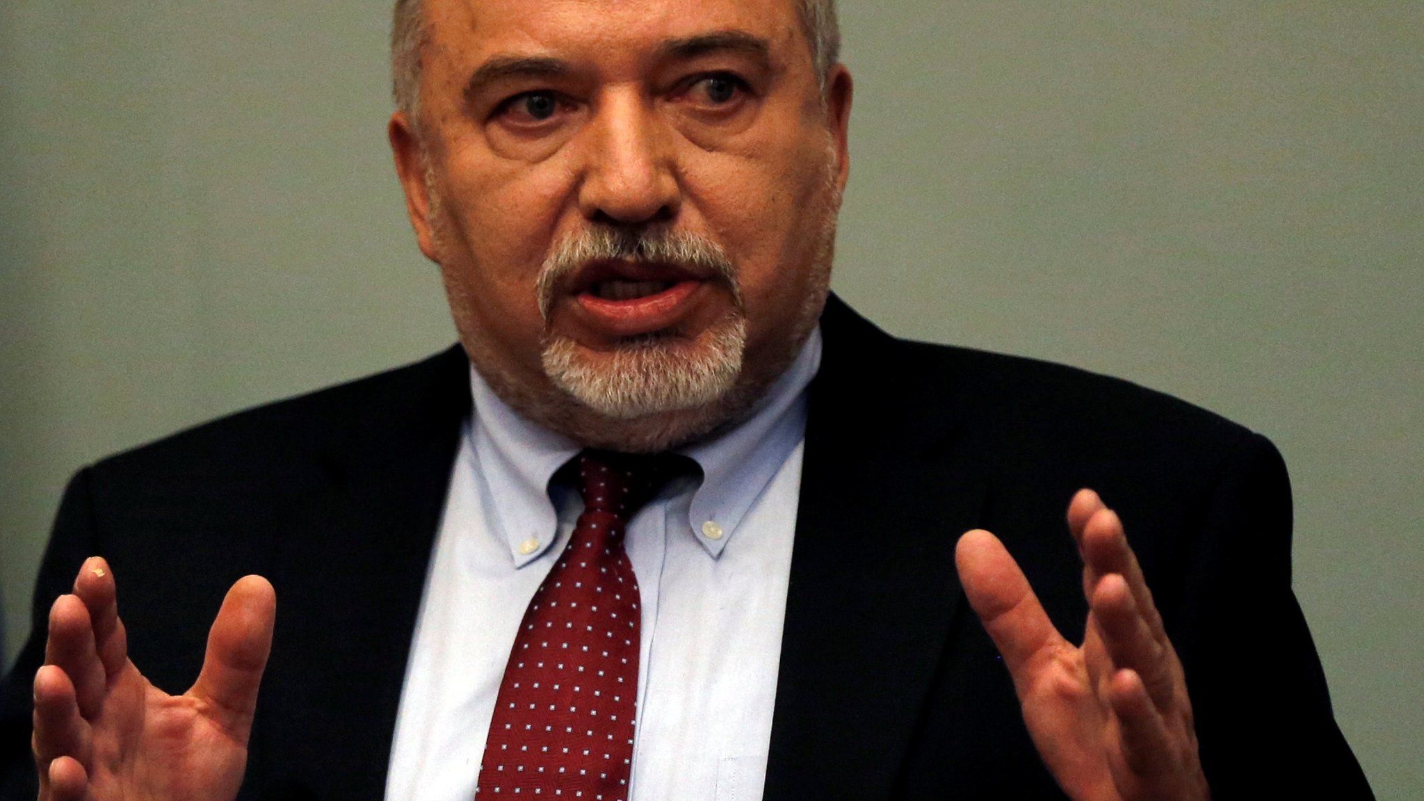 Avigdor Lieberman speaks to members of his Yisrael Beitenu party in Jerusalem on 14 November 2018