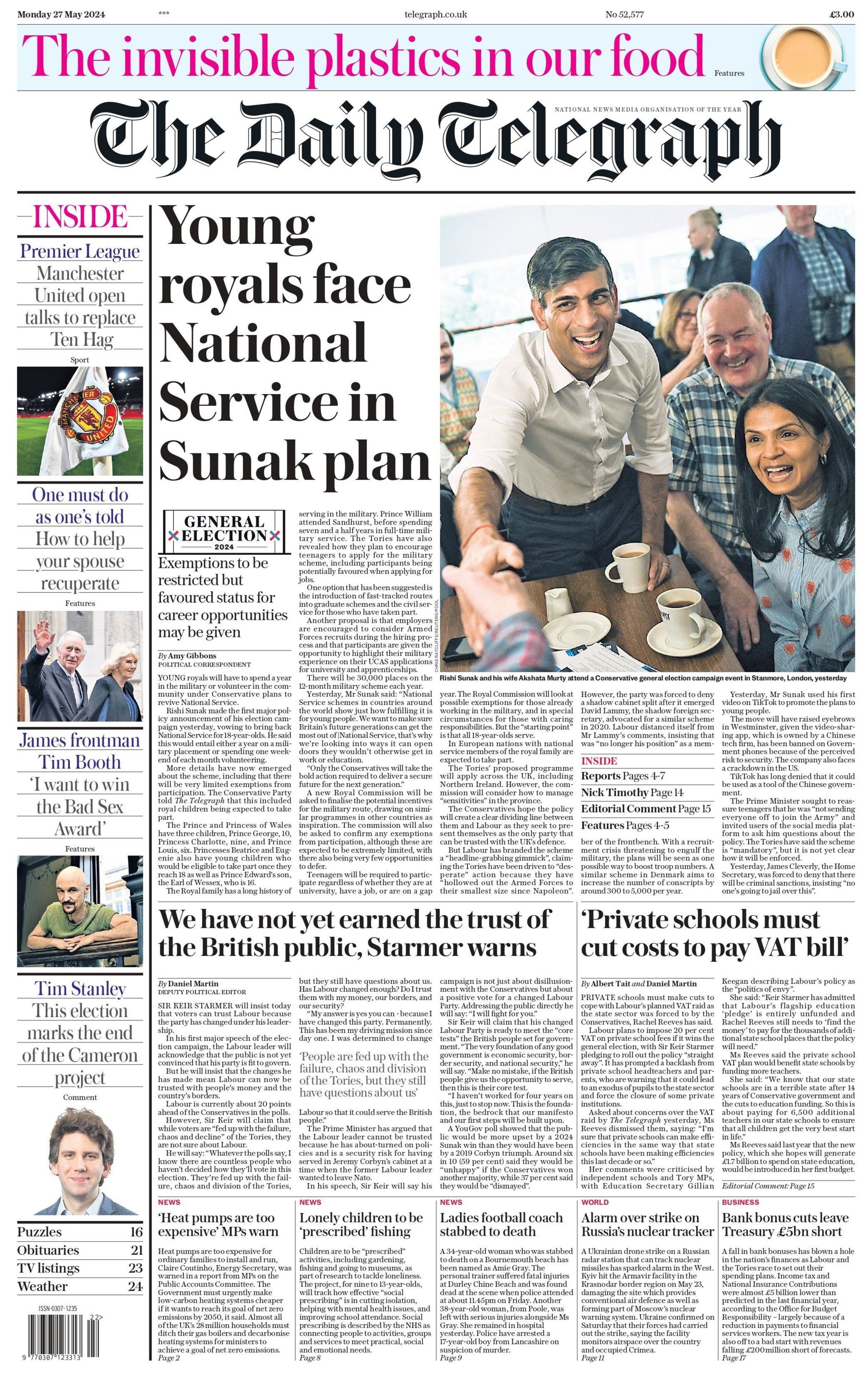 Newspaper headlines: 'Desperate' national service plan and 'soggy ...