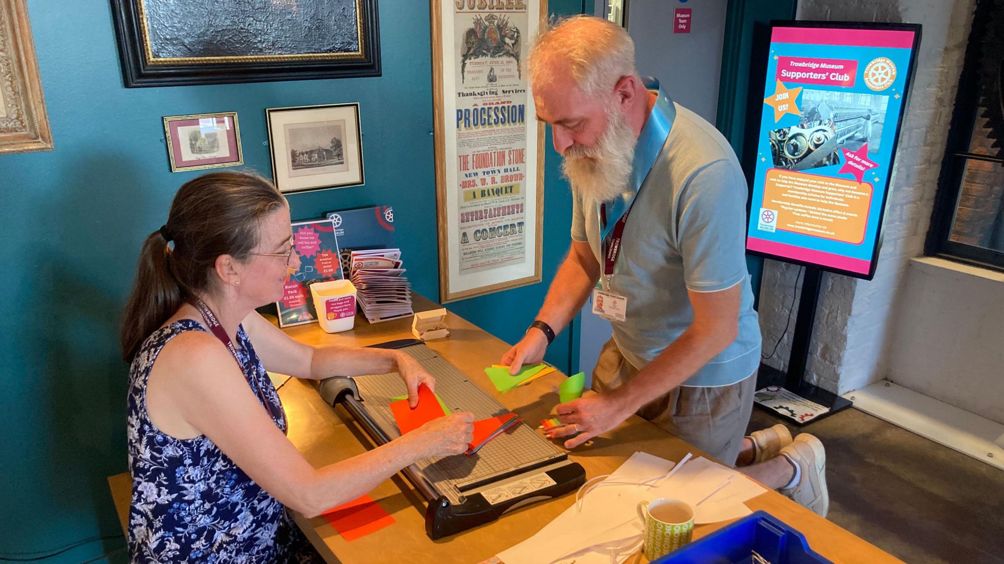 David Birks cutting items in felt