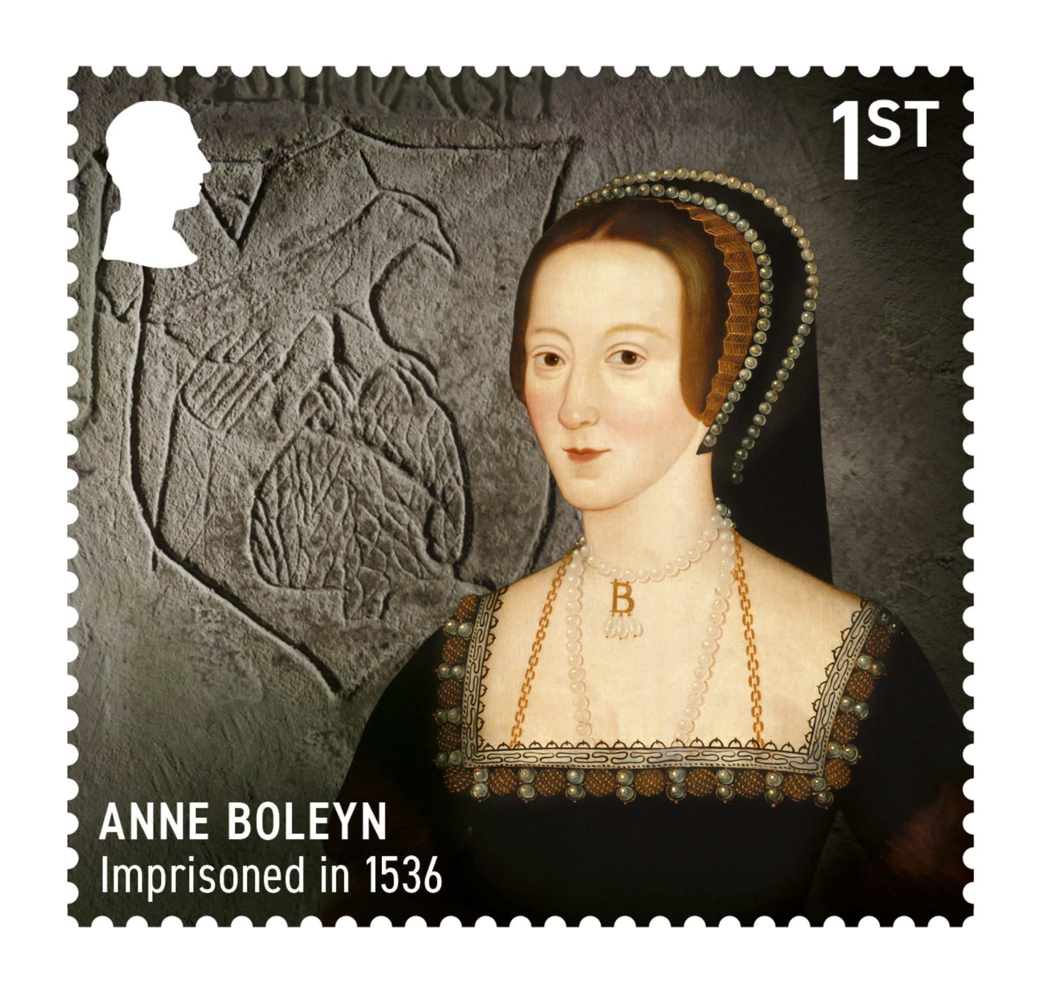 Stamp featuring Anne Boleyn, one of the Tower's famous historic prisoners