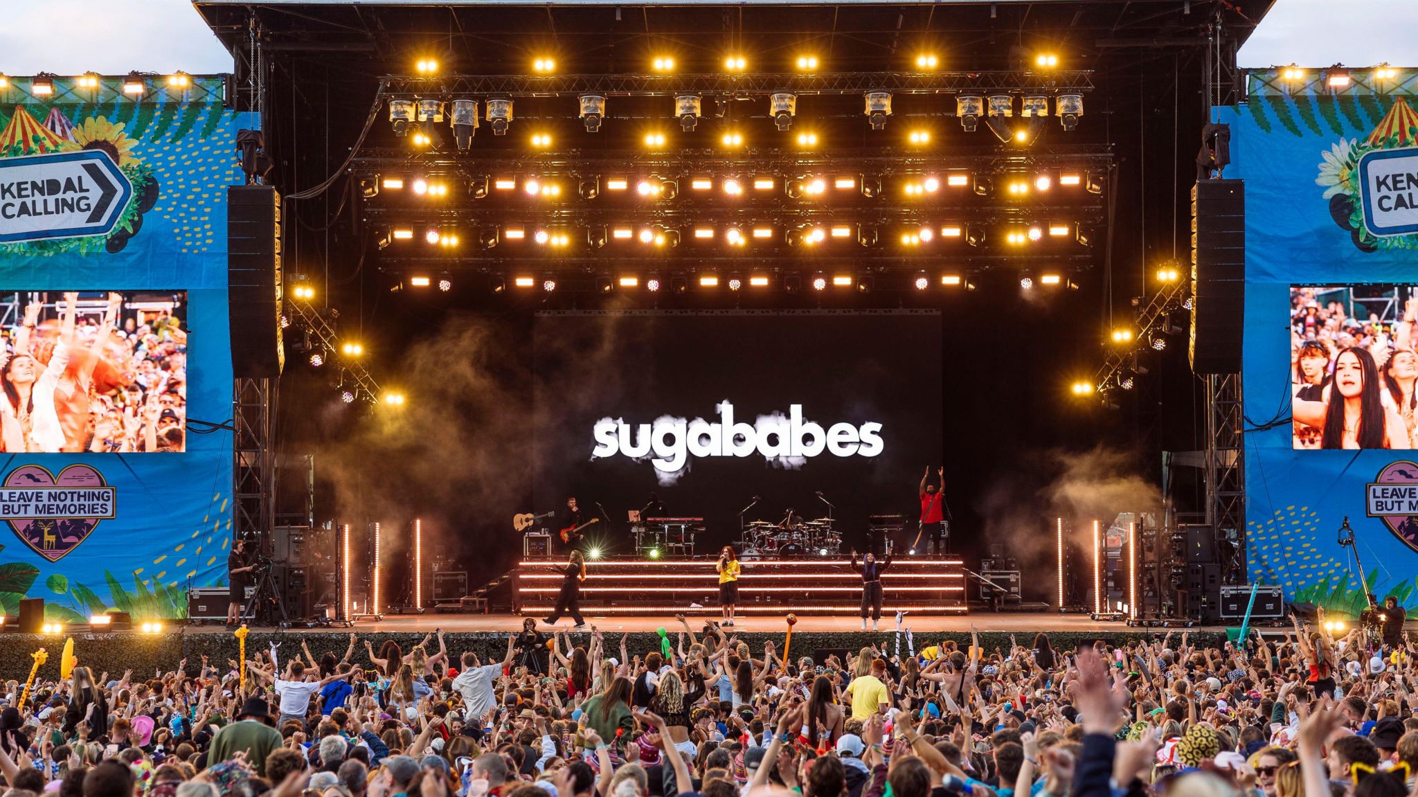 The Sugababes performing at the stage on Saturday with the audience cheering