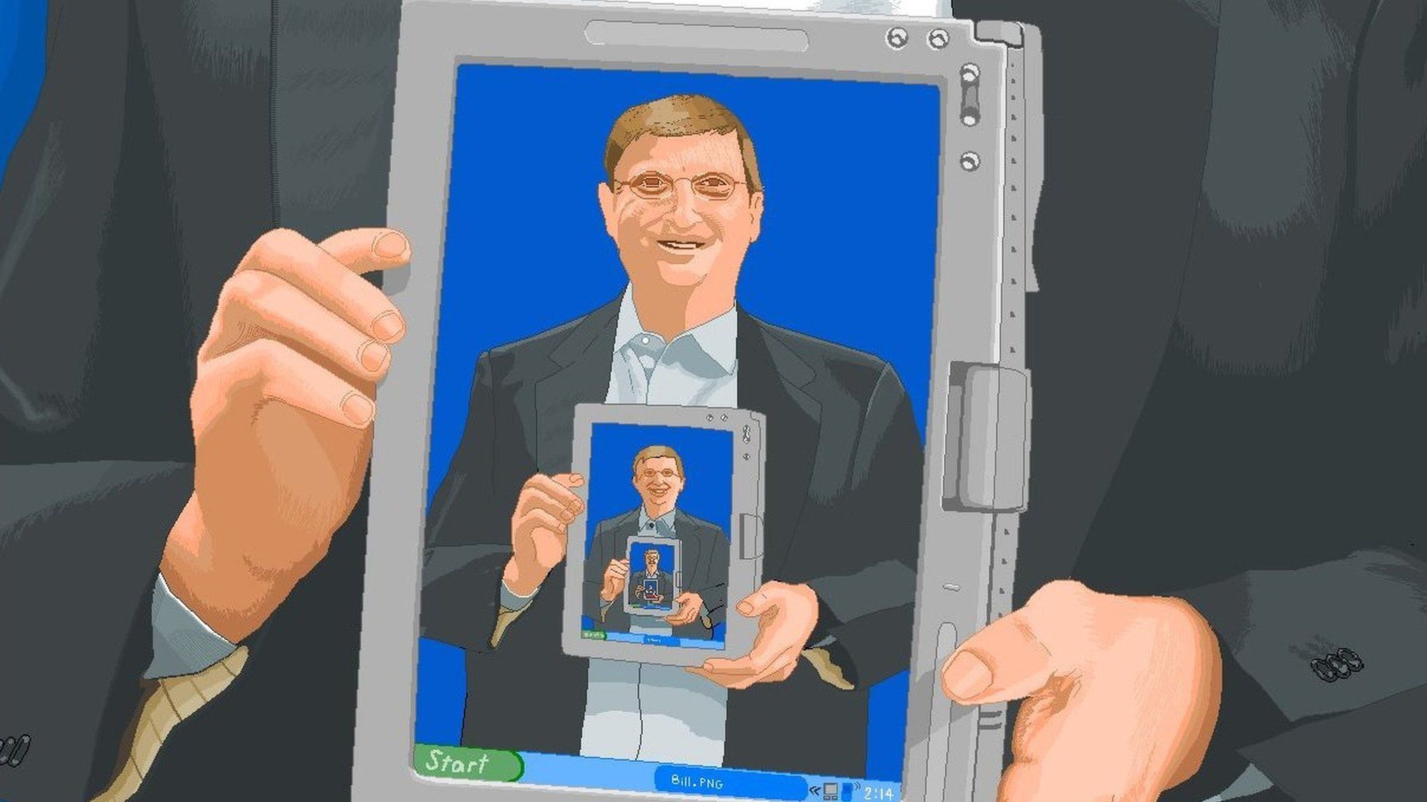 Bill Gates holding an ipad featuring Bill Gates holding an ipad, and so on