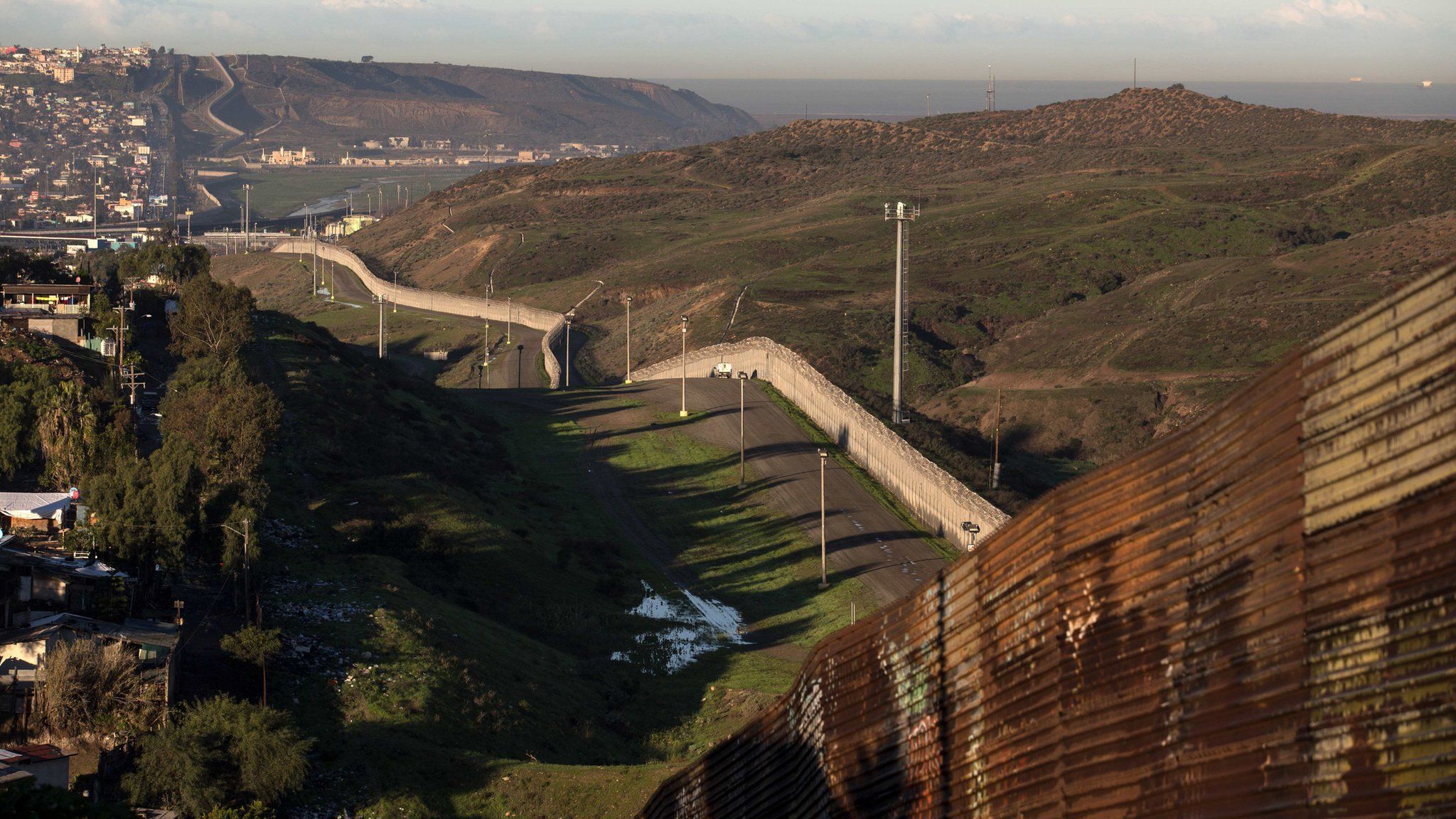 View of the border line between Mexico and the US in Tijuana