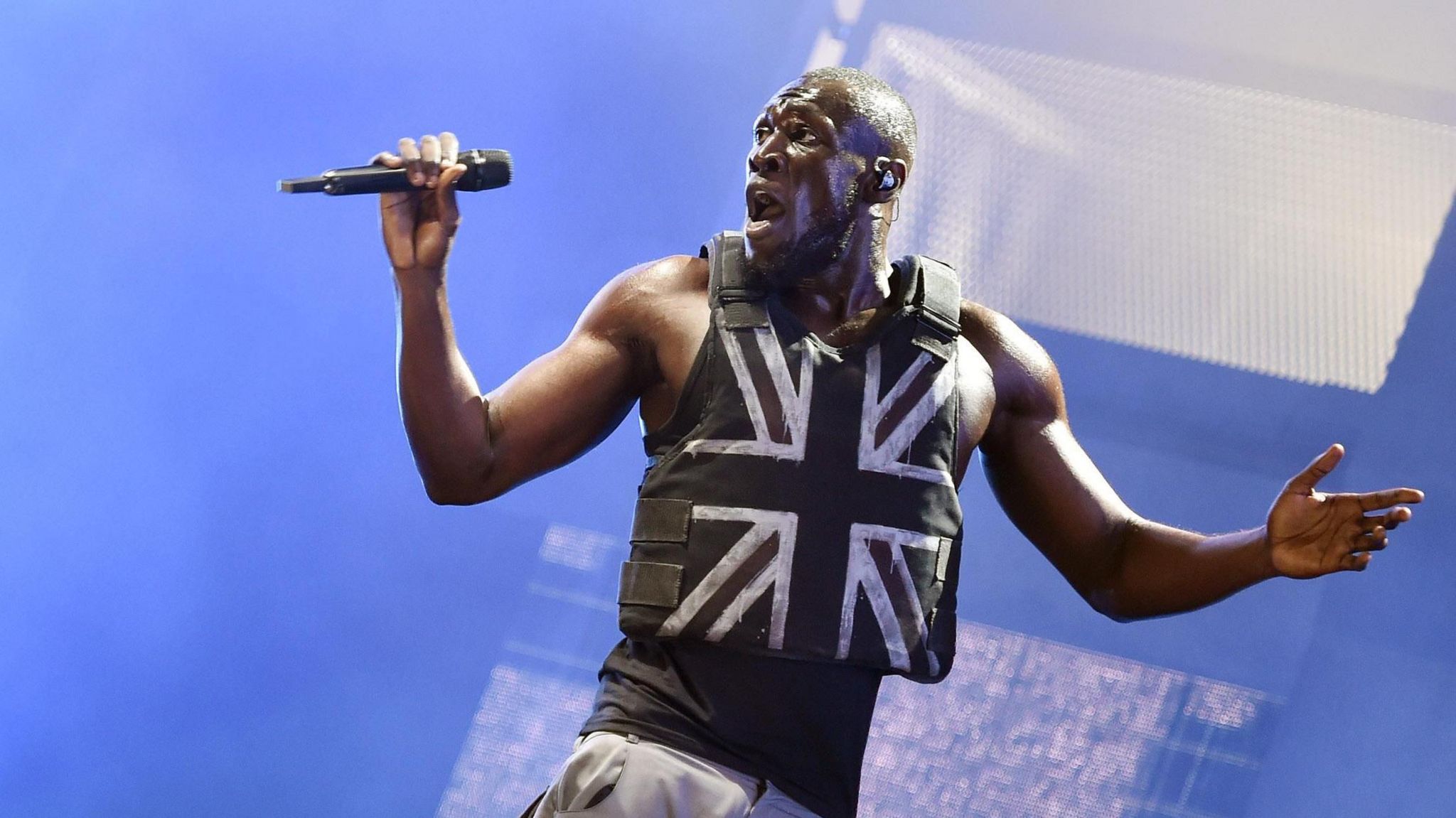 Stormzy performing during Glastonbury Festival in 2019.