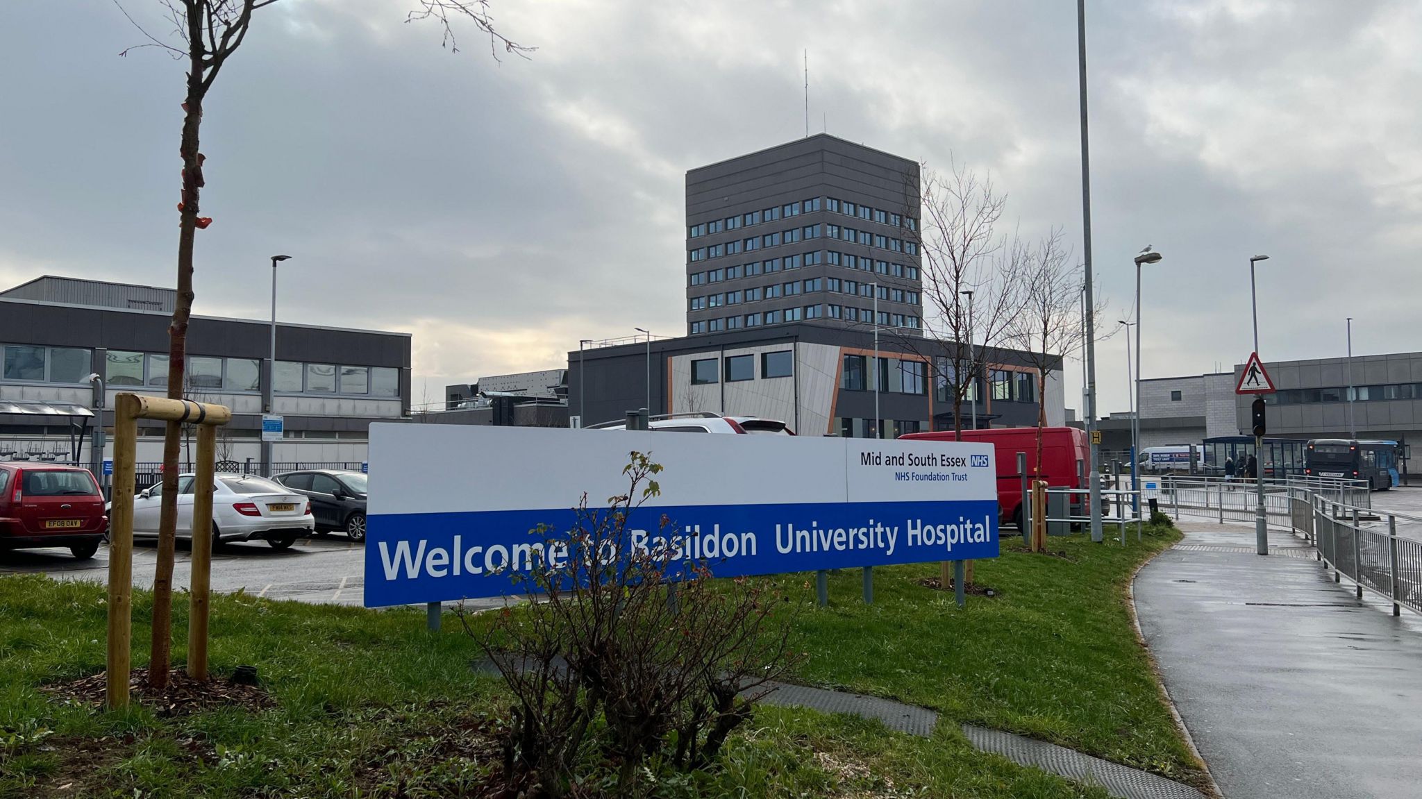 Basildon hospital, with its front entrance sign visible