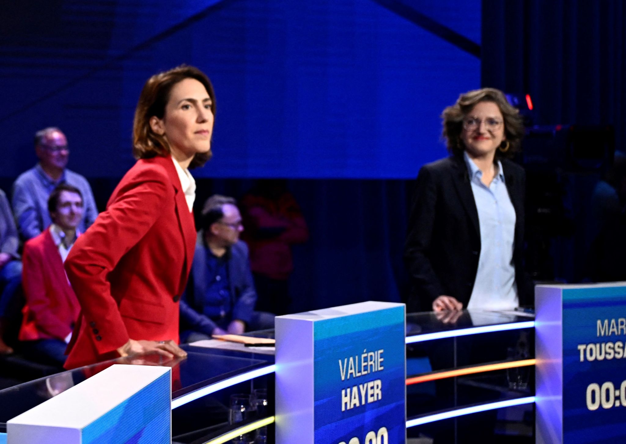 Marie Toussaint (R) at a debate on 27 May with Valérie Hayer