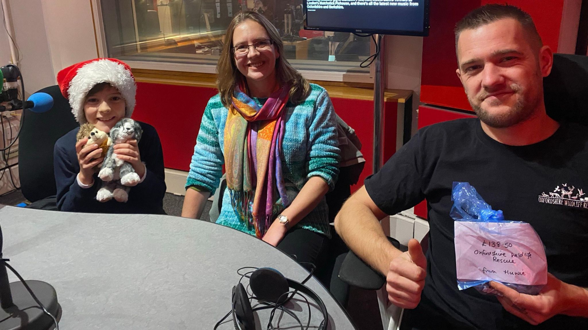 Hew, his mother and Luke Waclawek in the BBC Oxford studio