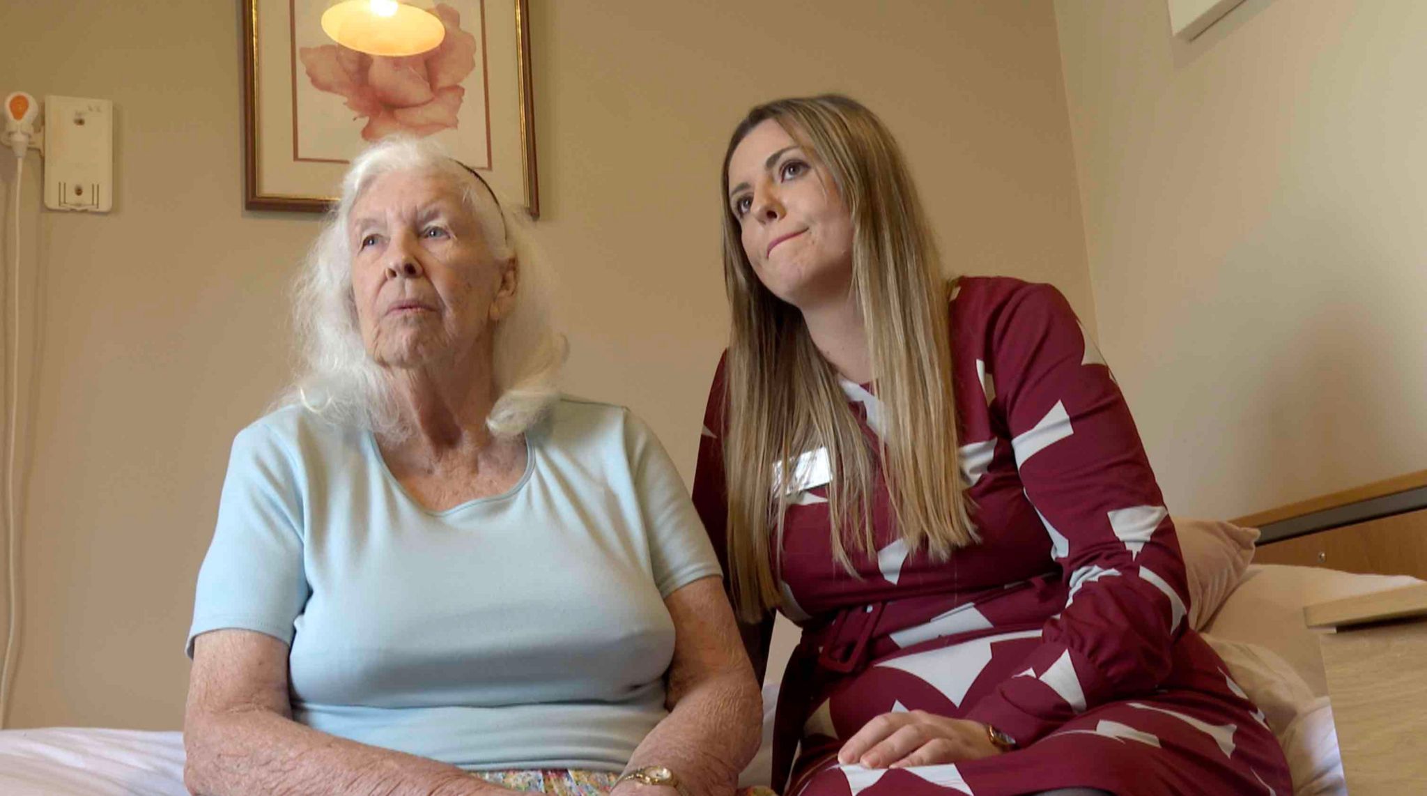 Shipdham Manor resident, Audrey Scarrow, sitting with care home manager, Kay Emsley