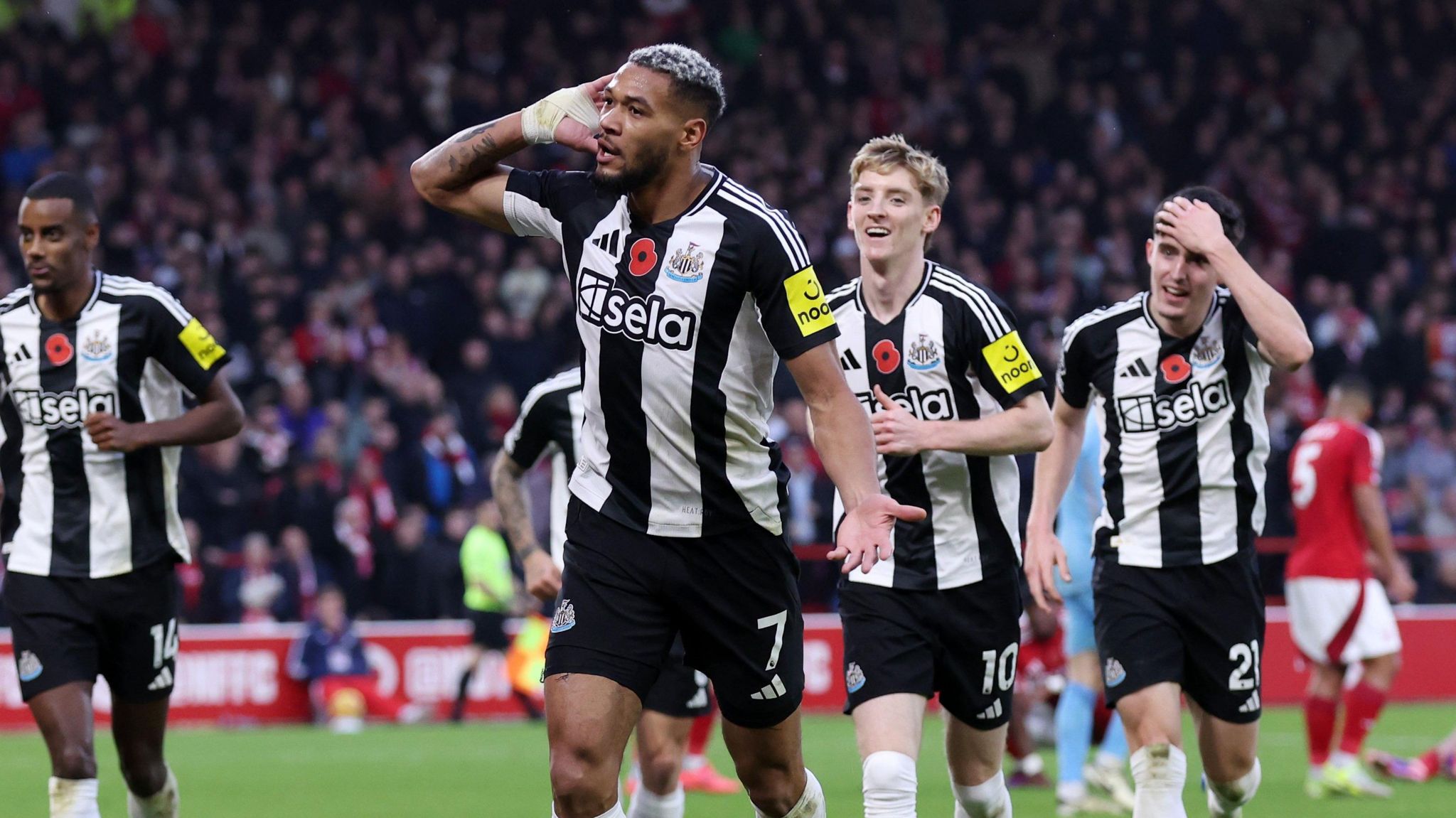 Joelinton celebrates his goal in Newcastle's 3-1 win at Nottingham Forest.