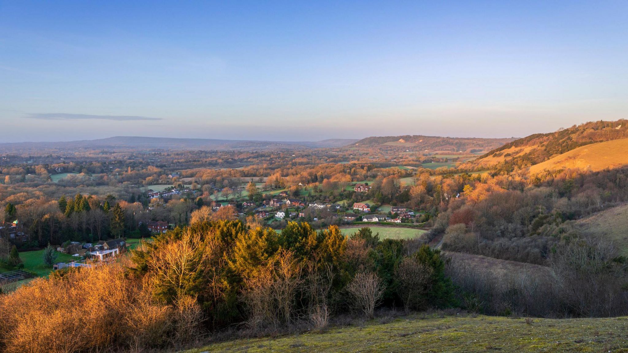 Dawn view from Colley Hill Reigate on the Surrey Hills North Downs 