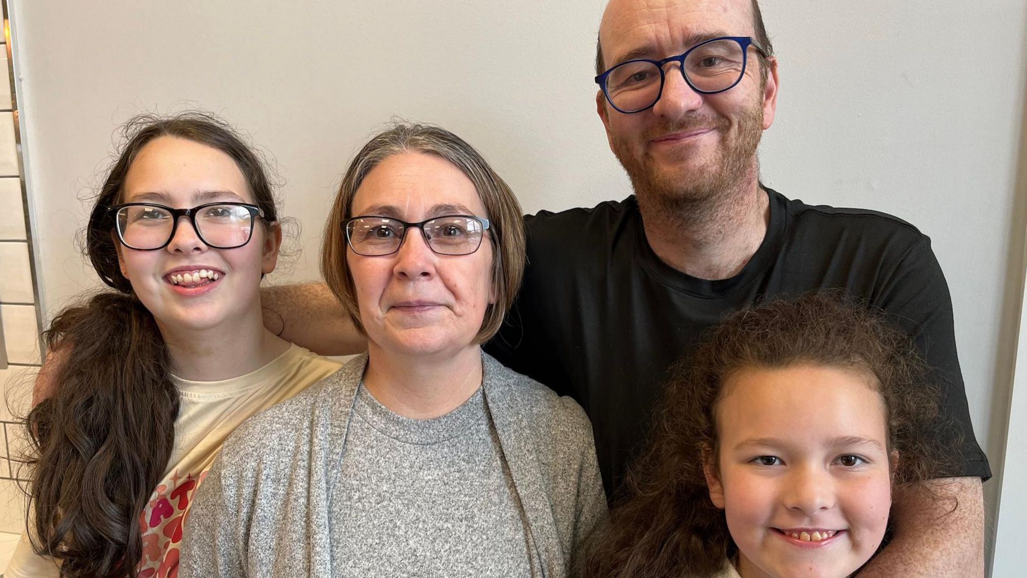 Group photo showing four members of the Murray family: 12-year-old Rebekah, mother Kirsty, father Dougie and youngest daughter Mia, 10