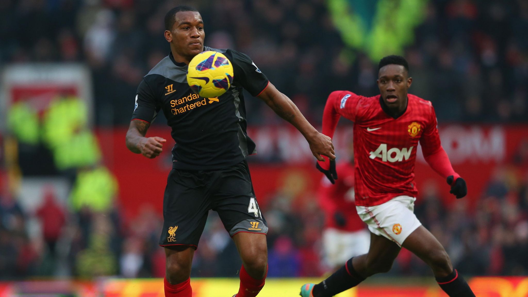 Andre Wisdom in action for Liverpool against Manchester United