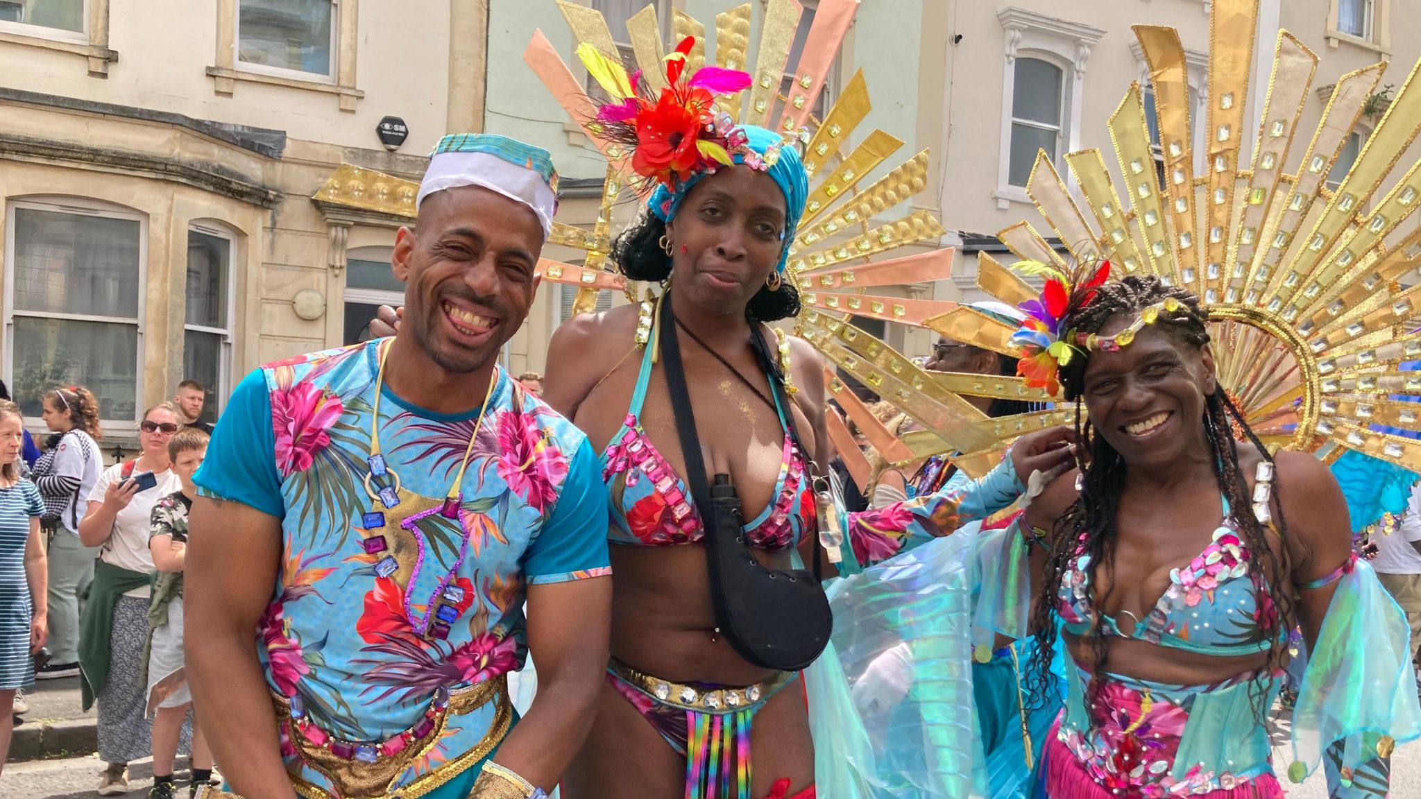 St Pauls Carnival-goers are pictured in flowery blue outfits at last year's event