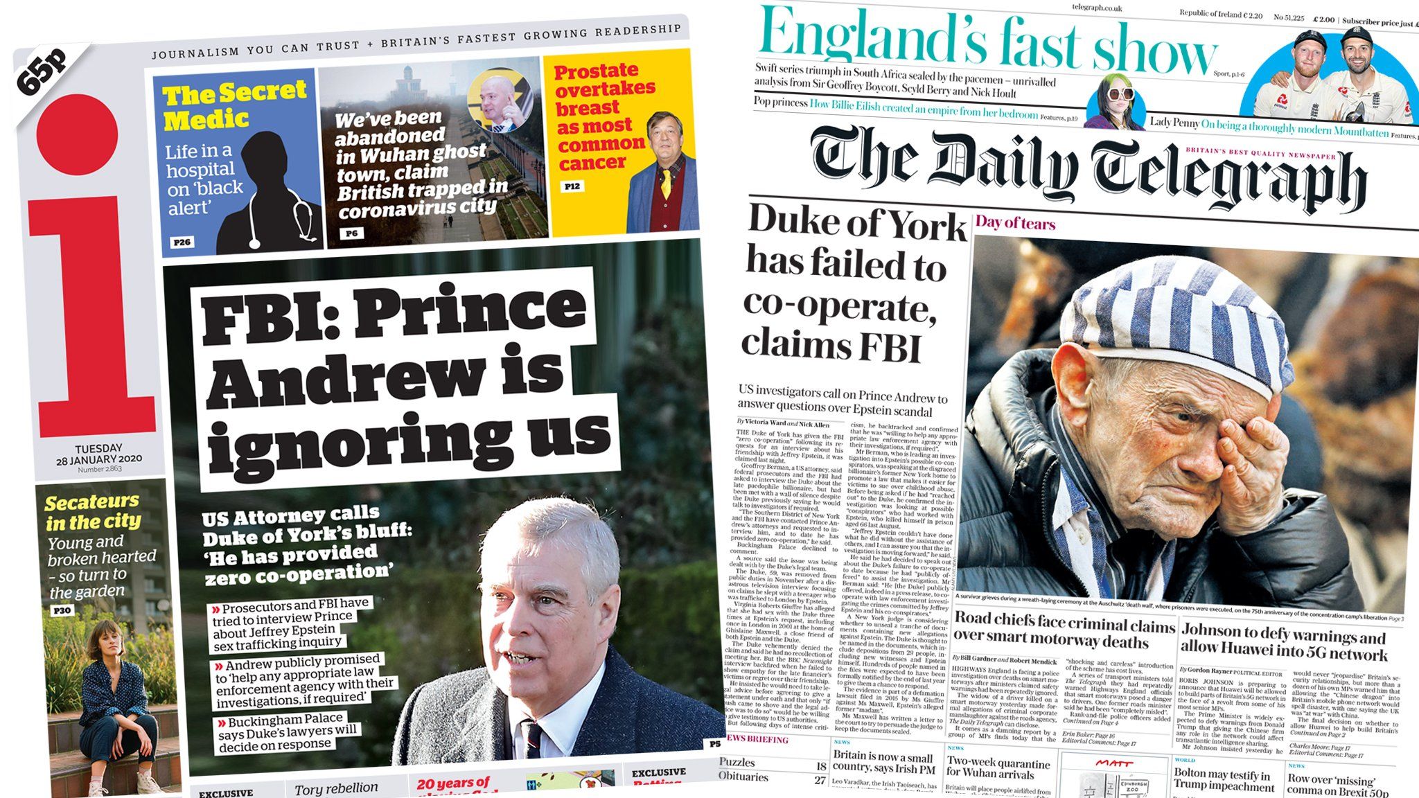 Composite of i and Daily Telegraph front pages